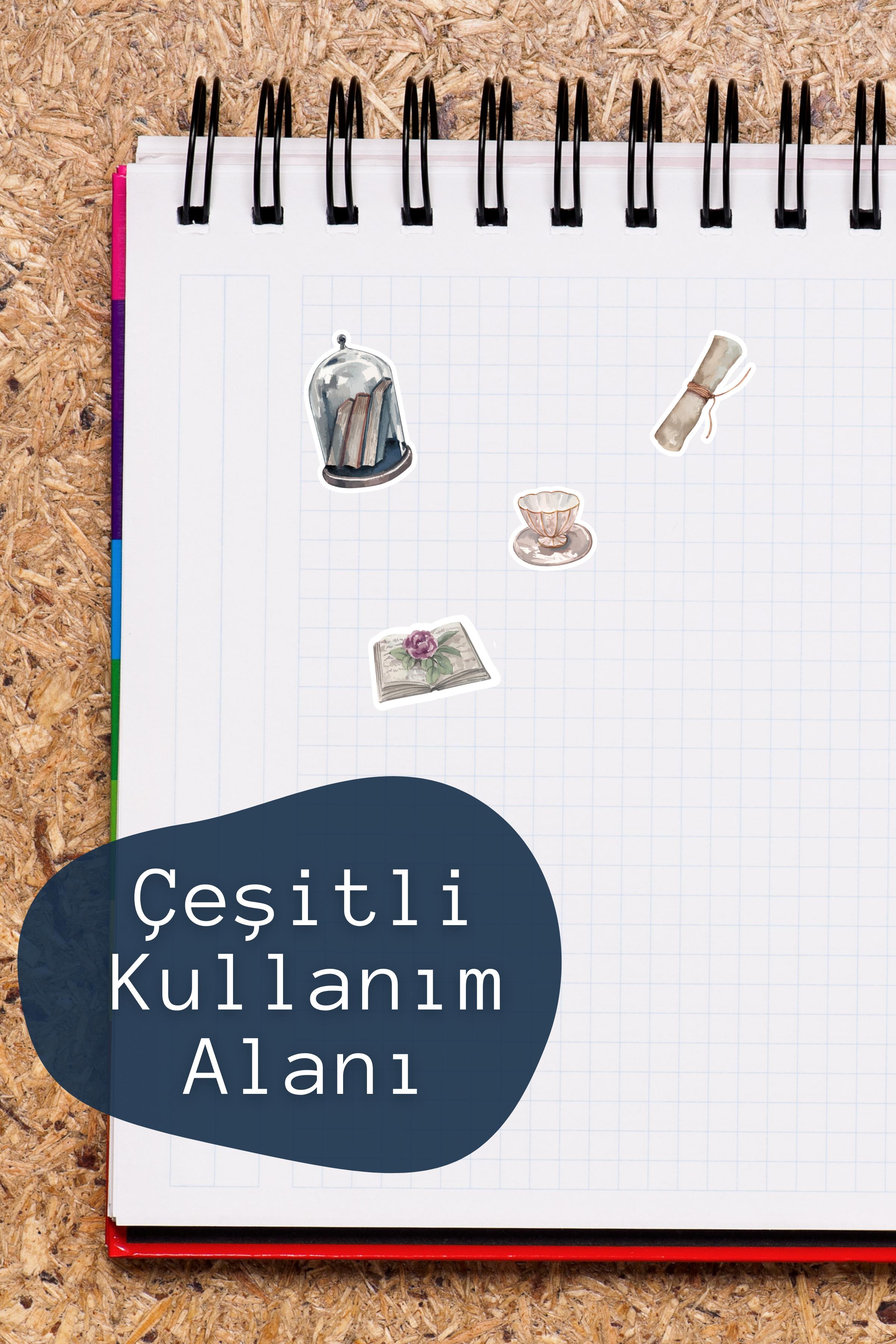 Books & Art Temalı Sticker ve Etiket Seti - Orta Boy - Su Geçirmez, Kalın Yapışkanlı Sticker Seti