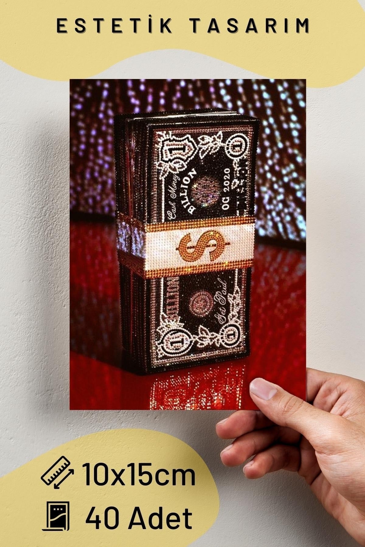 Bordo Duvar Poster Seti - 40 Adet - Arkası Yapışkanlı Kolaj Seti - 10cm*15cm - Kutulu Set