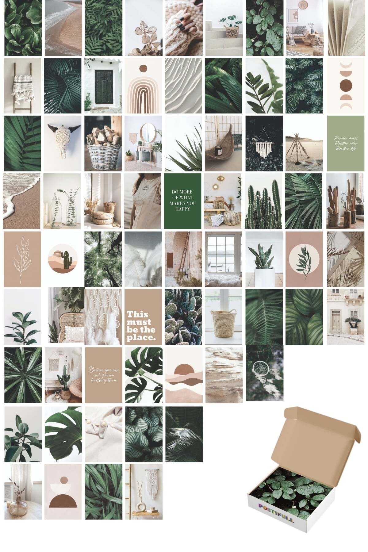 Botanical Duvar Posteri Kolaj Set, 70 Adet, Arkası Yapışkanlı, Botanik Temalı Poster Seti, 10cm*15cm