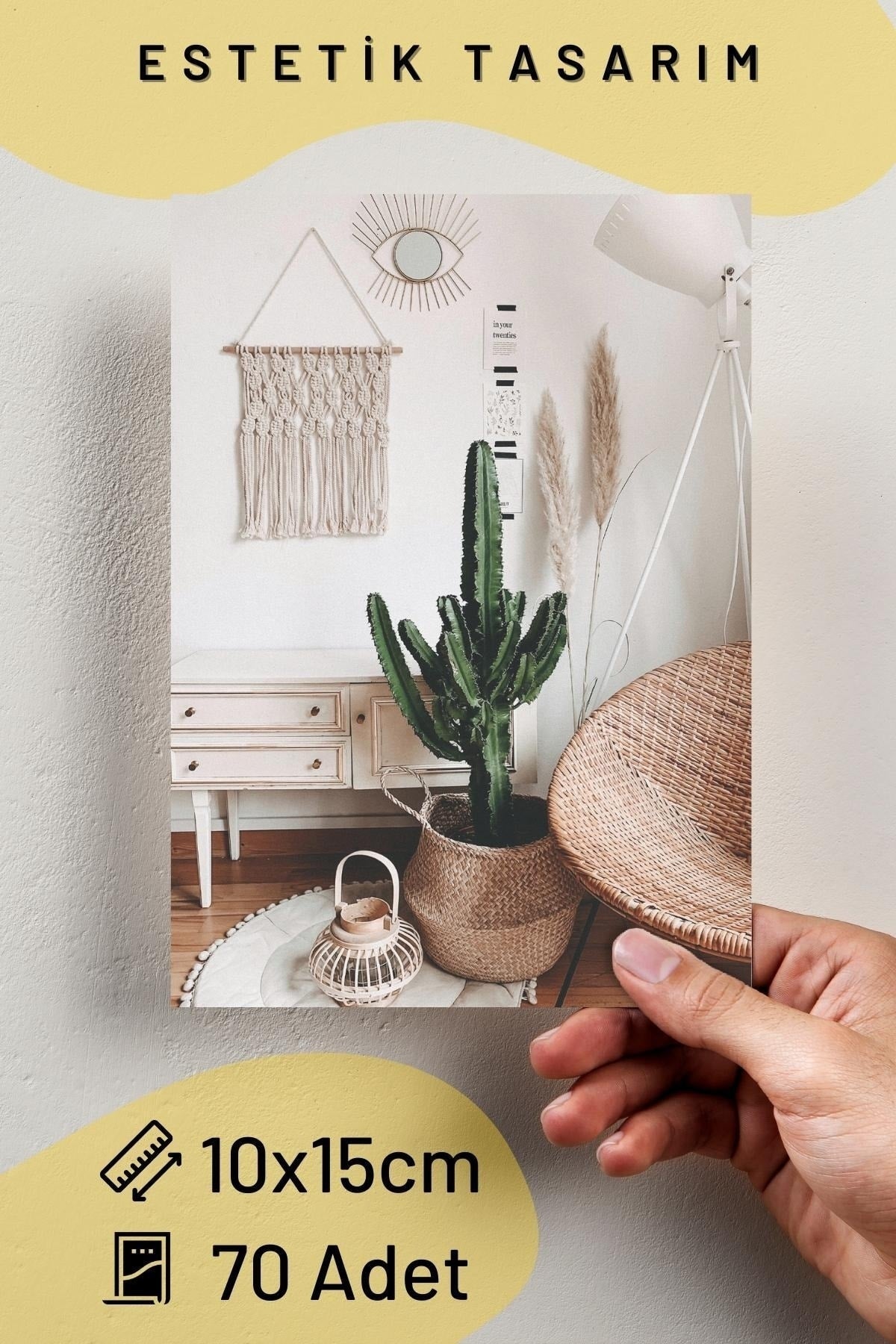 Botanical Duvar Posteri Kolaj Set, 70 Adet, Arkası Yapışkanlı, Botanik Temalı Poster Seti, 10cm*15cm