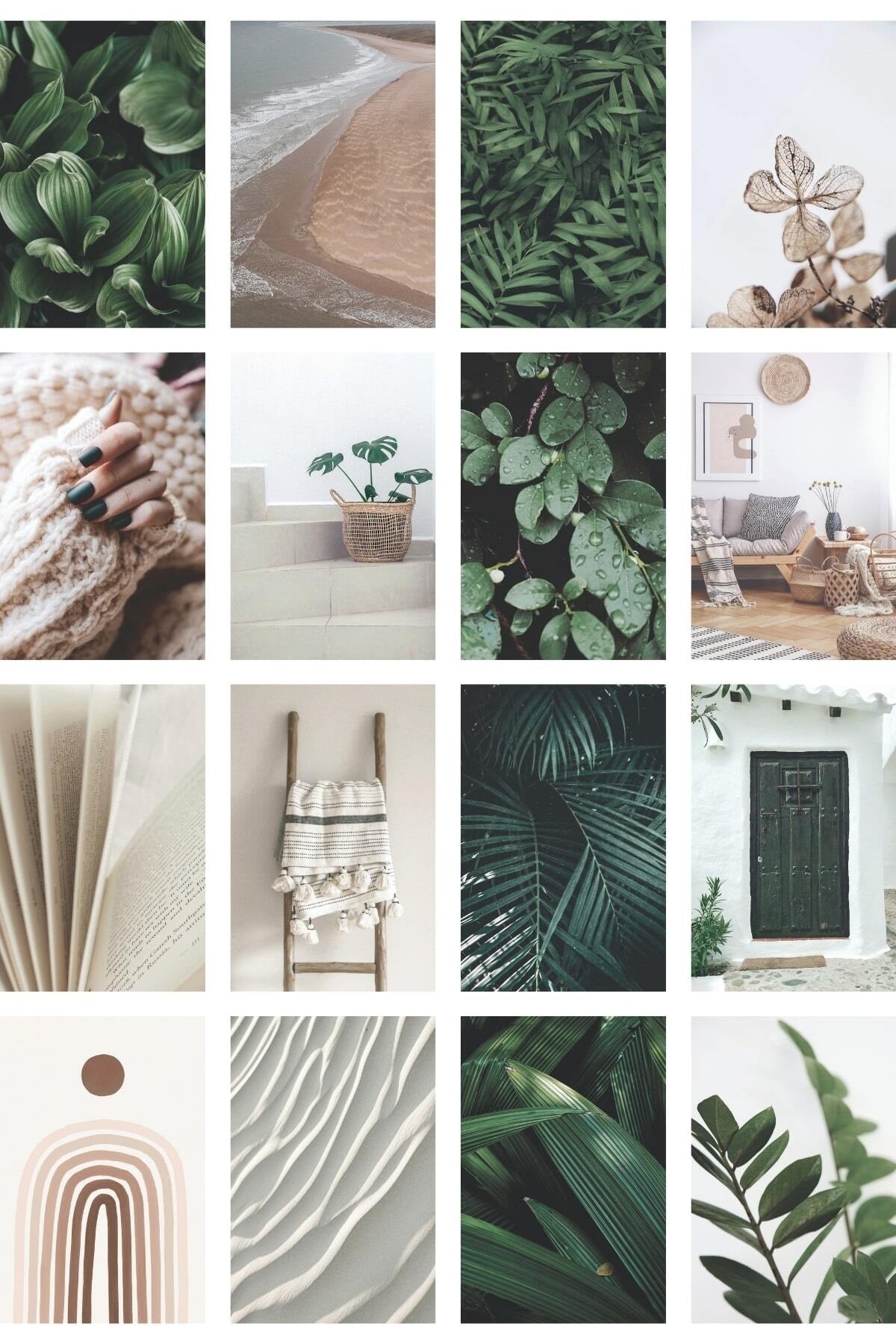 Botanical Duvar Posteri Kolaj Set, 70 Adet, Arkası Yapışkanlı, Botanik Temalı Poster Seti, 10cm*15cm