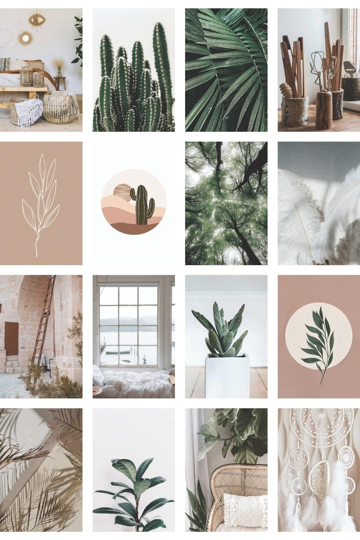 Botanical Duvar Posteri Kolaj Set, 70 Adet, Arkası Yapışkanlı, Botanik Temalı Poster Seti, 10cm*15cm