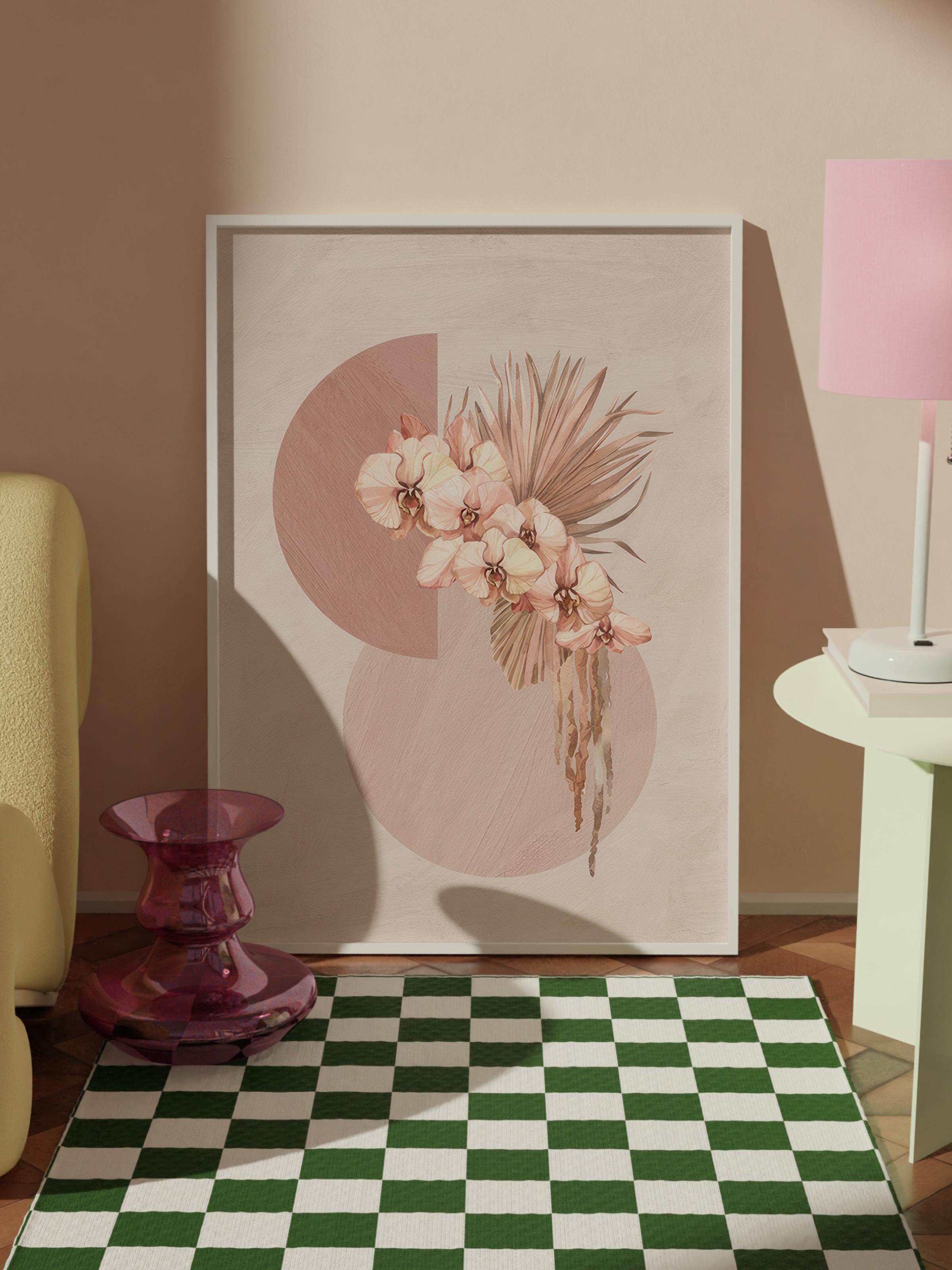 Botanical Shapes and Flowers Beyaz Çerçeveli Tablo, Duvar Tablosu Comfort Serisi NO:108531