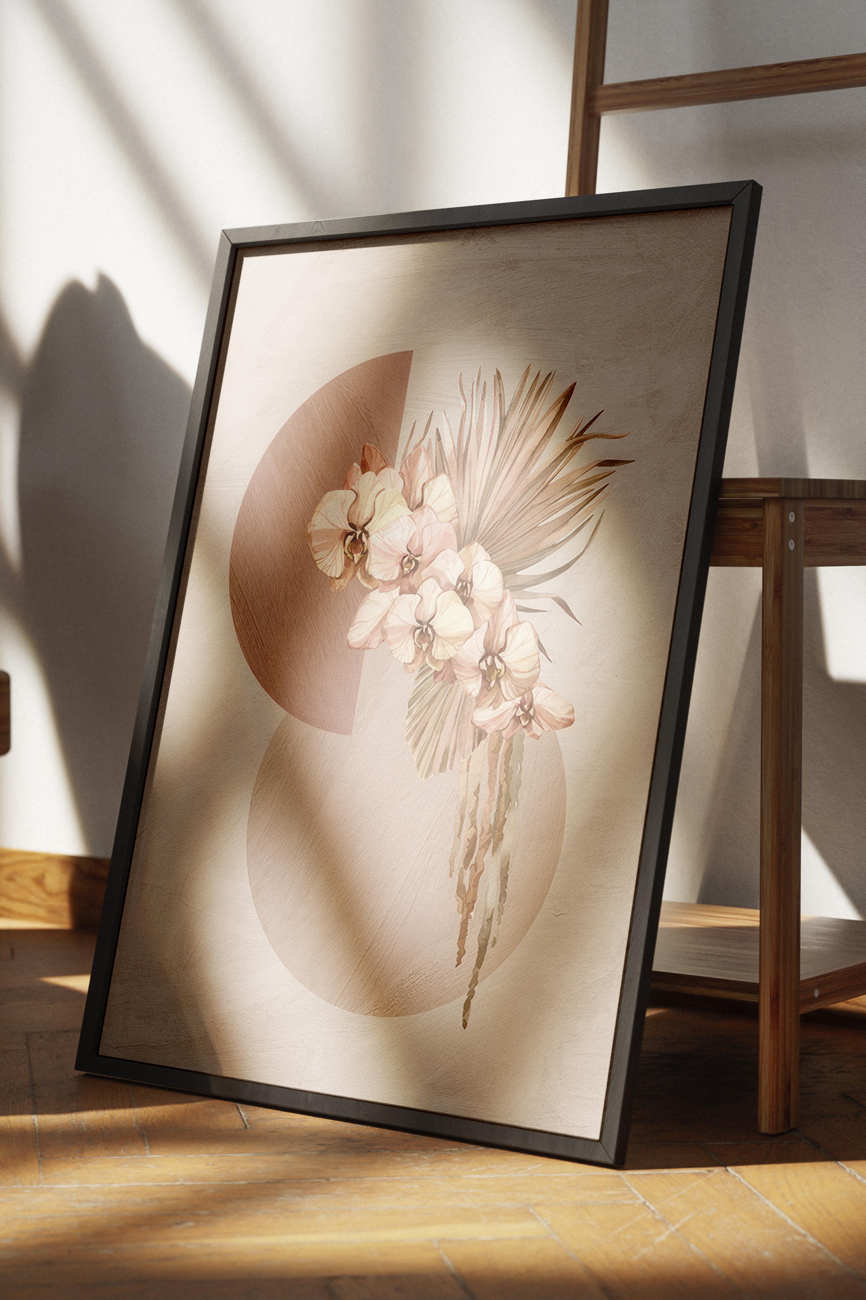 Botanical Shapes and Flowers Siyah Çerçeveli Tablo, Duvar Tablosu Comfort Serisi NO:108531