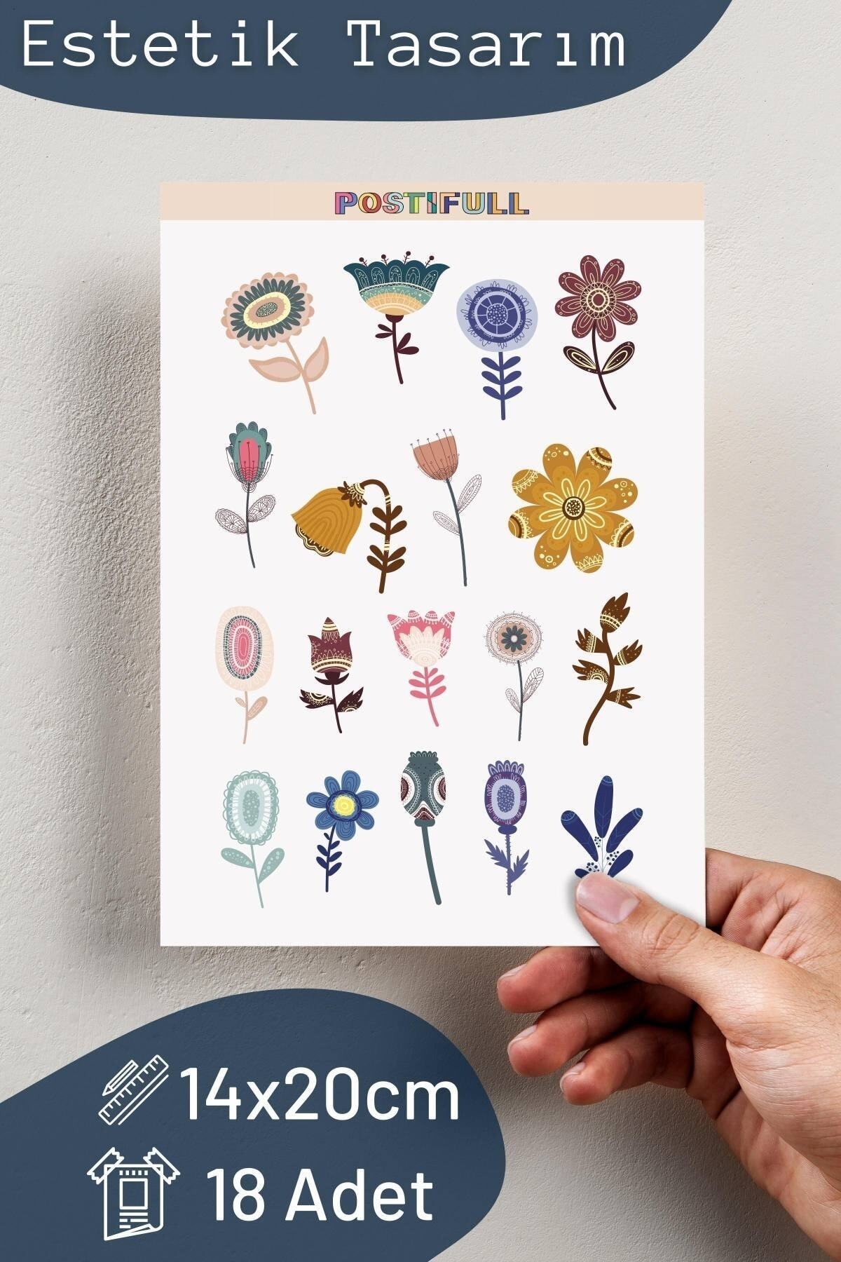 Botanik Çizim Temalı Sticker Seti - 13 Adet Etiket Seti- Telefon, Tablet, Defter Laptop Uyumlu