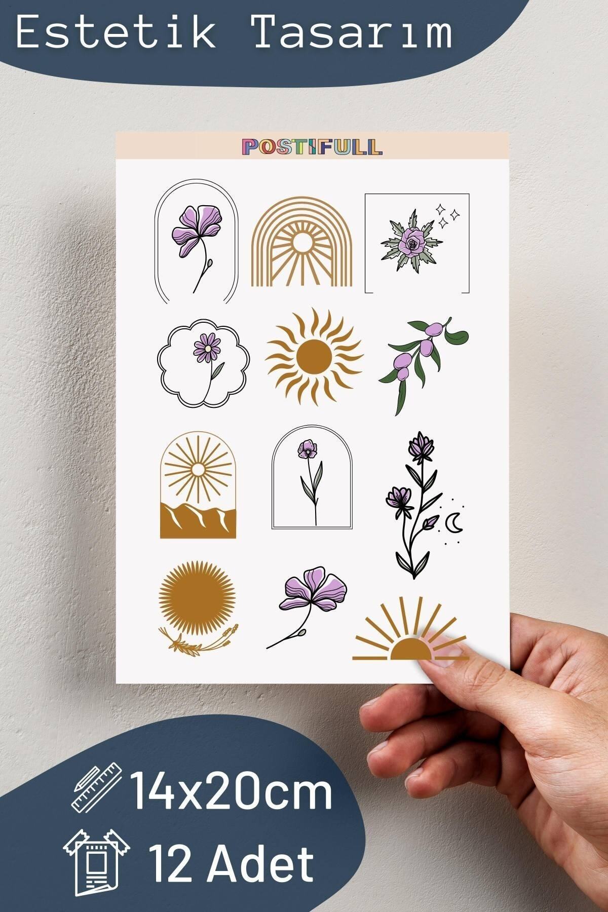 Botanik Temalı Sticker Seti - 12 Adet Etiket Seti- Telefon, Tablet, Defter Laptop Uyumlu Etiket