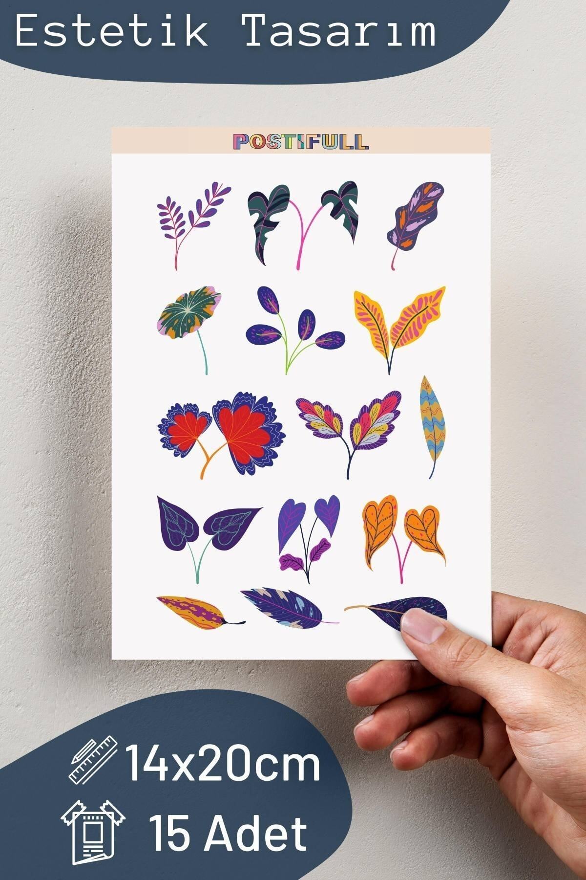 Botanik Temalı Sticker Seti - 15 Adet Etiket Seti- Telefon, Tablet, Defter Laptop Uyumlu Etiket