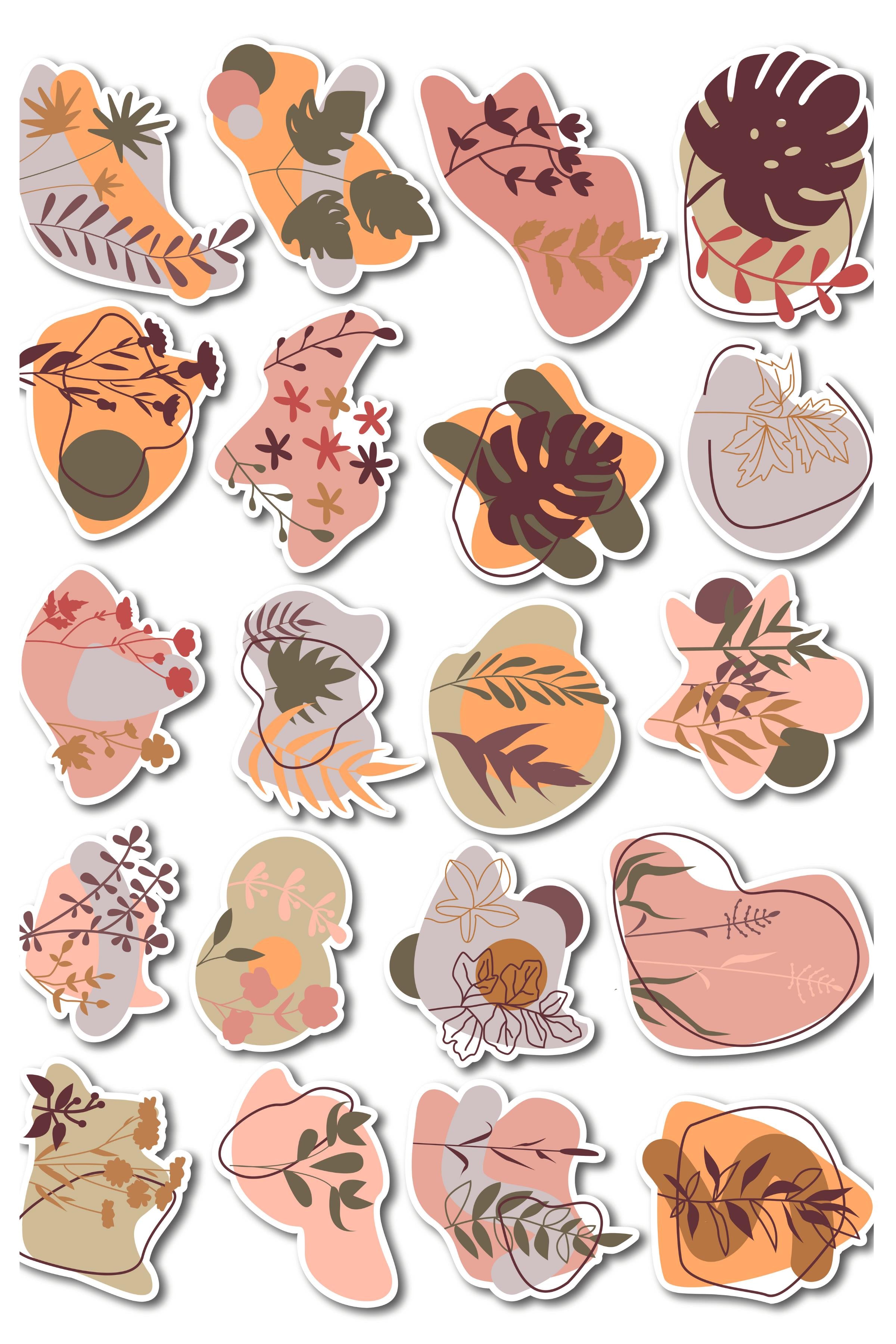 Botanik Temalı Sticker ve Etiket Seti - Orta Boy - Su Geçirmez, Kalın Yapışkanlı Sticker Seti