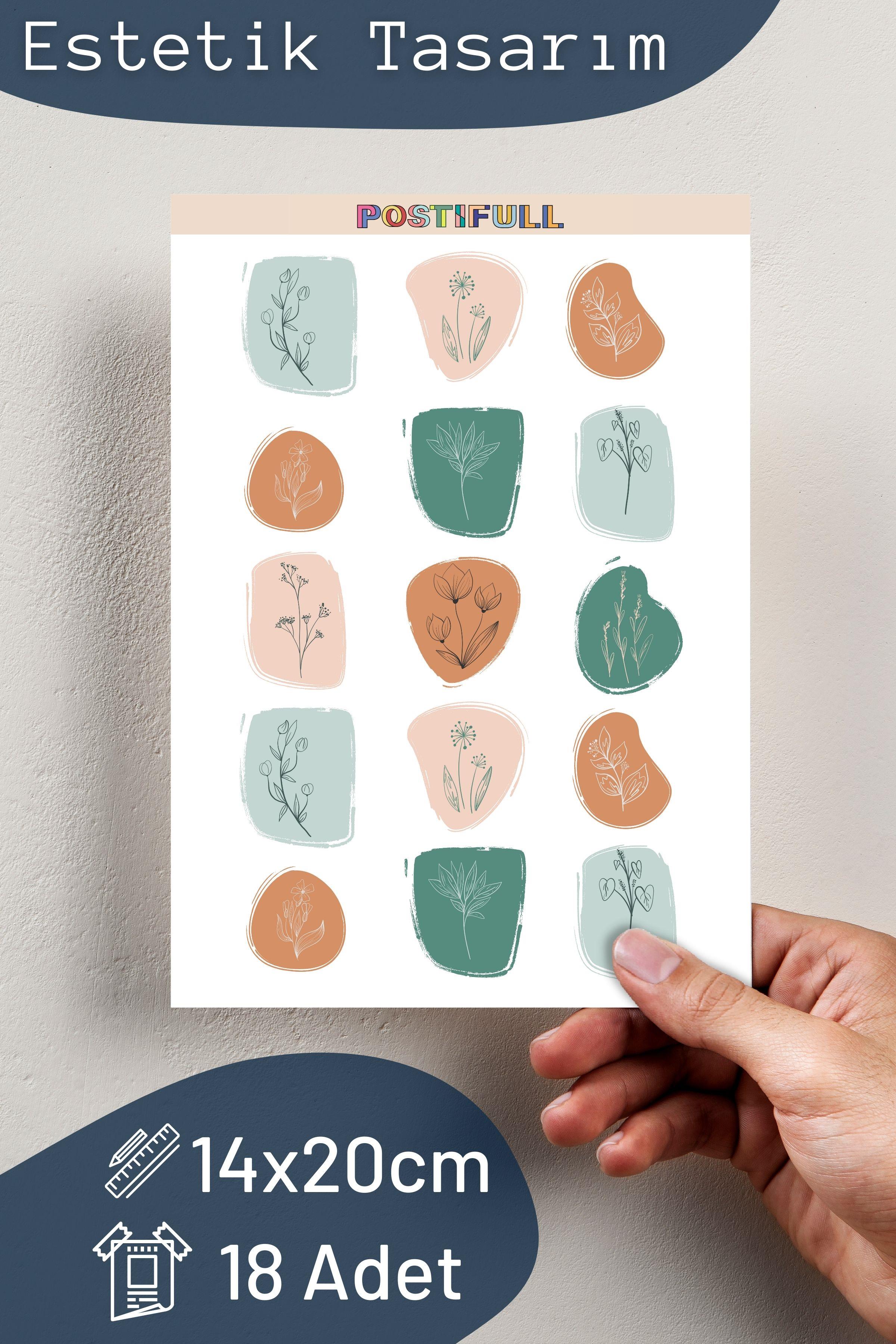 Botanik Temalı Sticker ve Etiket Seti - Orta Boy - Su Geçirmez, Kalın Yapışkanlı Sticker Seti