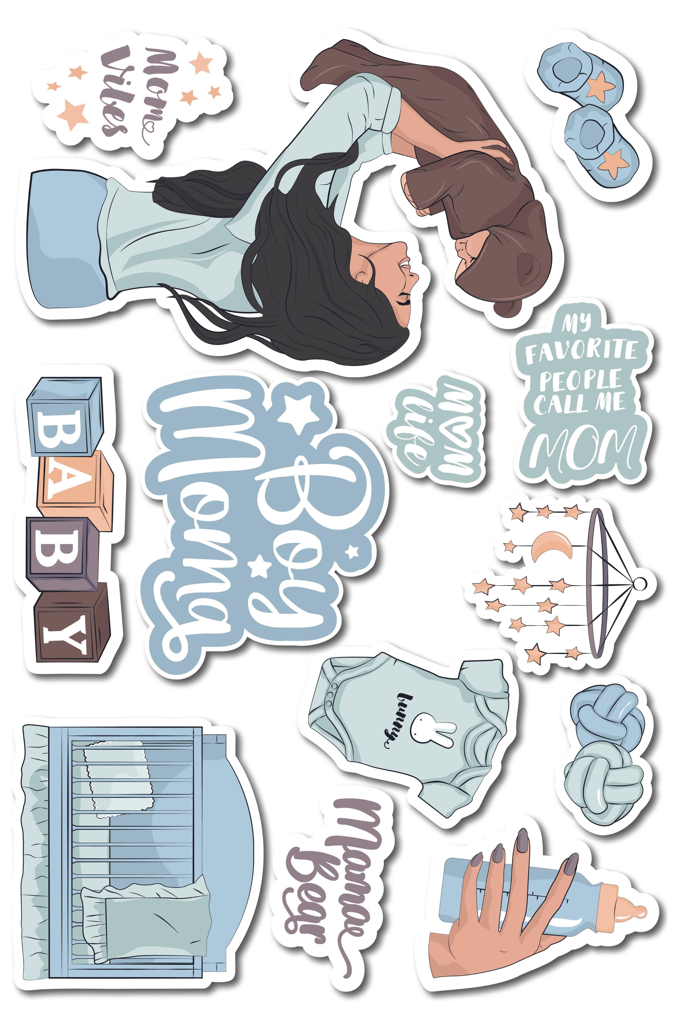 Erkek Annesi Temalı Sticker ve Etiket Seti - Cinsiyet Partisi, Baby Shower Sticker Seti - Mavi