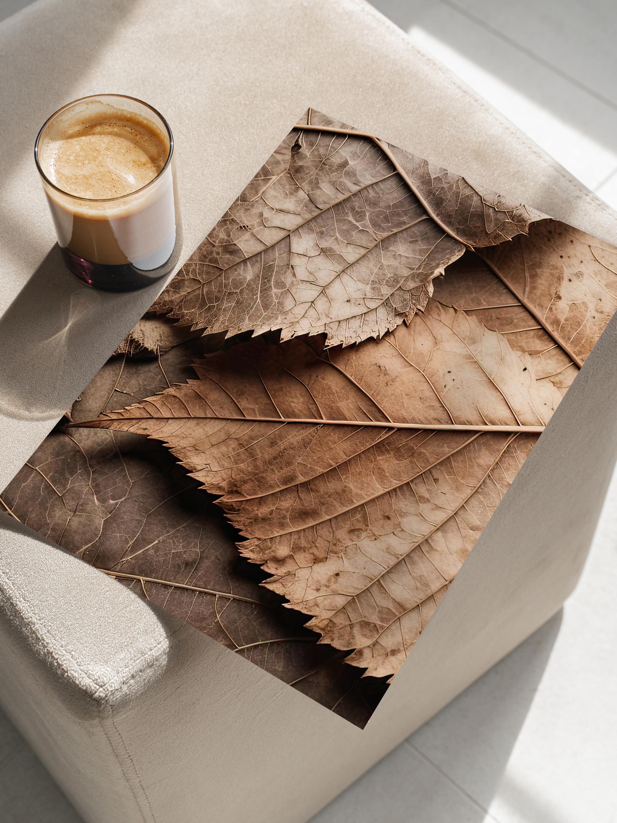 Brown Leaves Poster, Çerçevesiz Duvar Posteri, Dikey Duvar Tablosu Comfort Serisi NO:108352