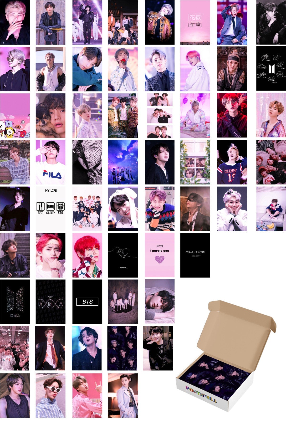 Bts Duvar Poster Seti - Kolaj Set - 60 Adet - Pembe Bts Poster Seti - 10cm*15cm - Kalın Kuşe Kağıt