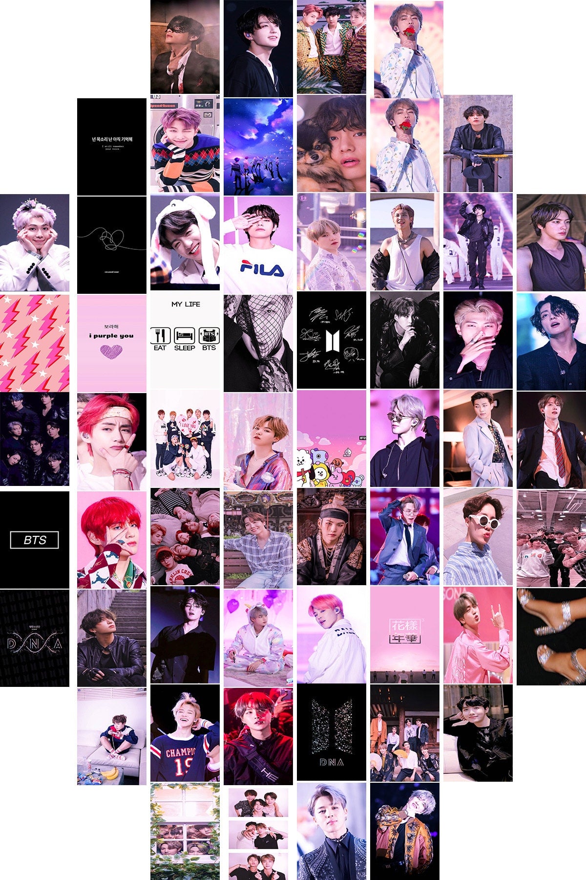 Bts Duvar Poster Seti - Kolaj Set - 60 Adet - Pembe Bts Poster Seti - 10cm*15cm - Kalın Kuşe Kağıt