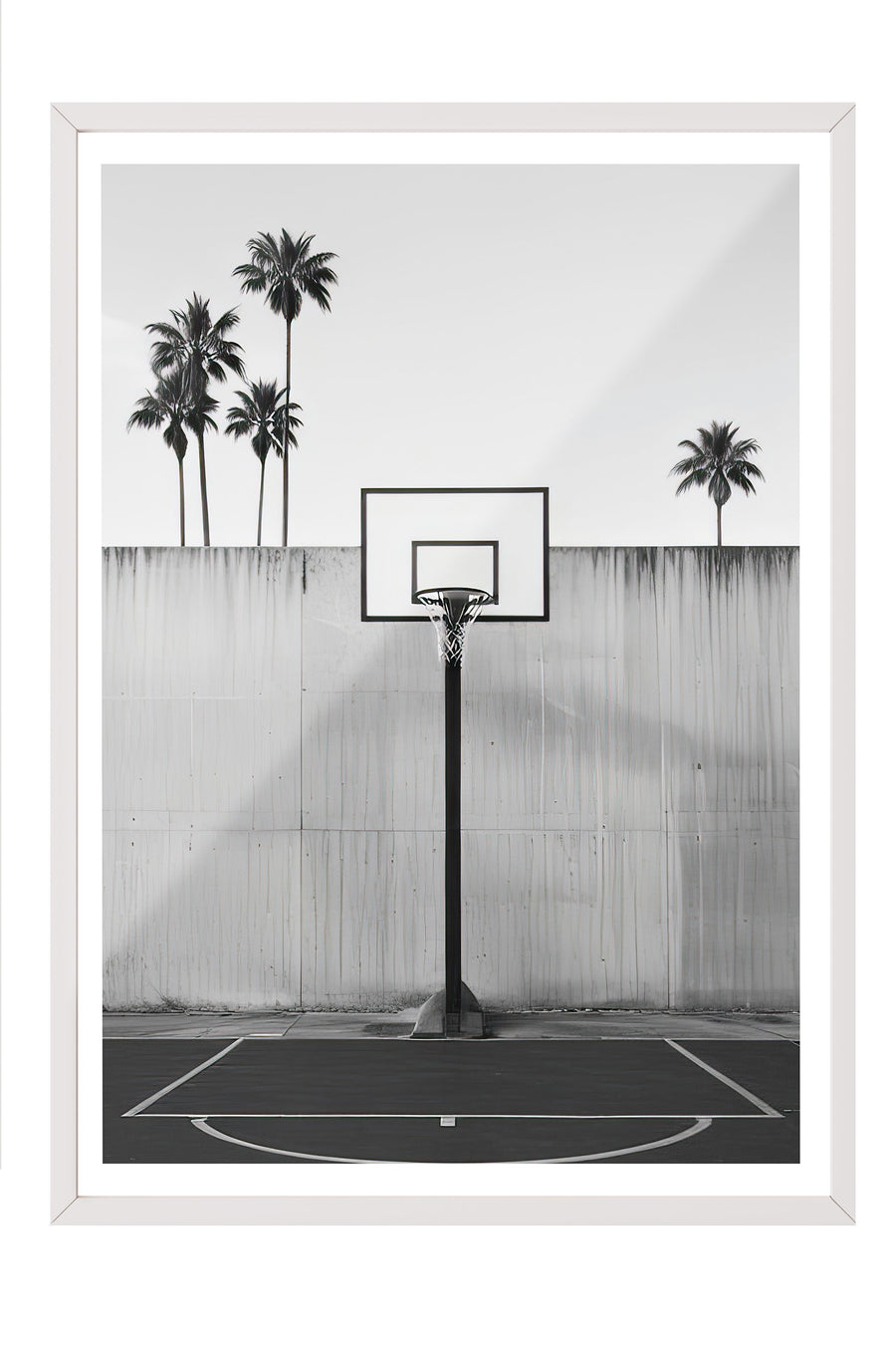 Palmiyeli Basketbol Sahası Comfort Serisi Poster – Beyaz Çerçeveli Tablo