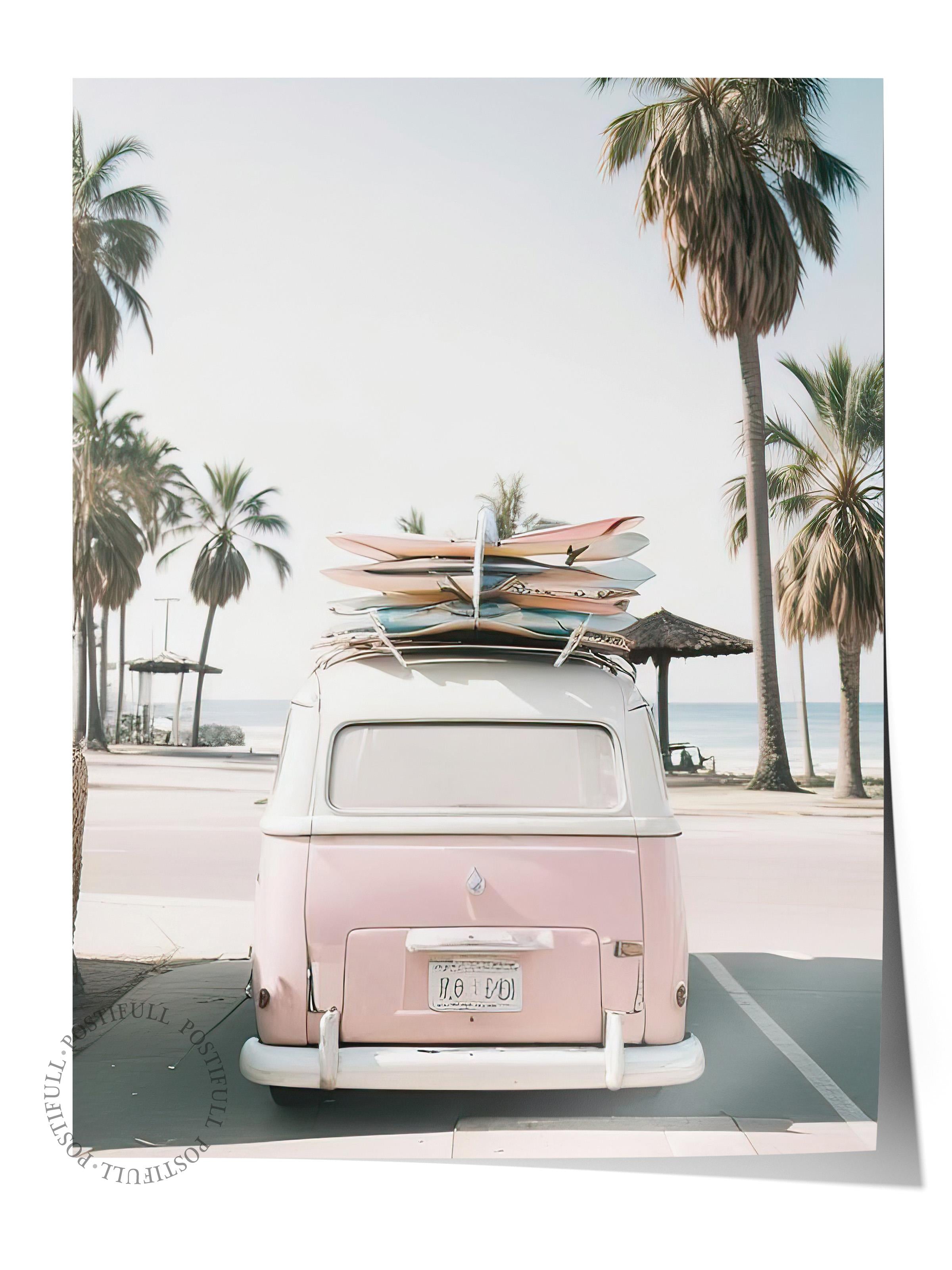 California Surf Van Poster, Çerçevesiz Duvar Posteri, Dikey Duvar Tablosu Comfort Serisi NO:108307