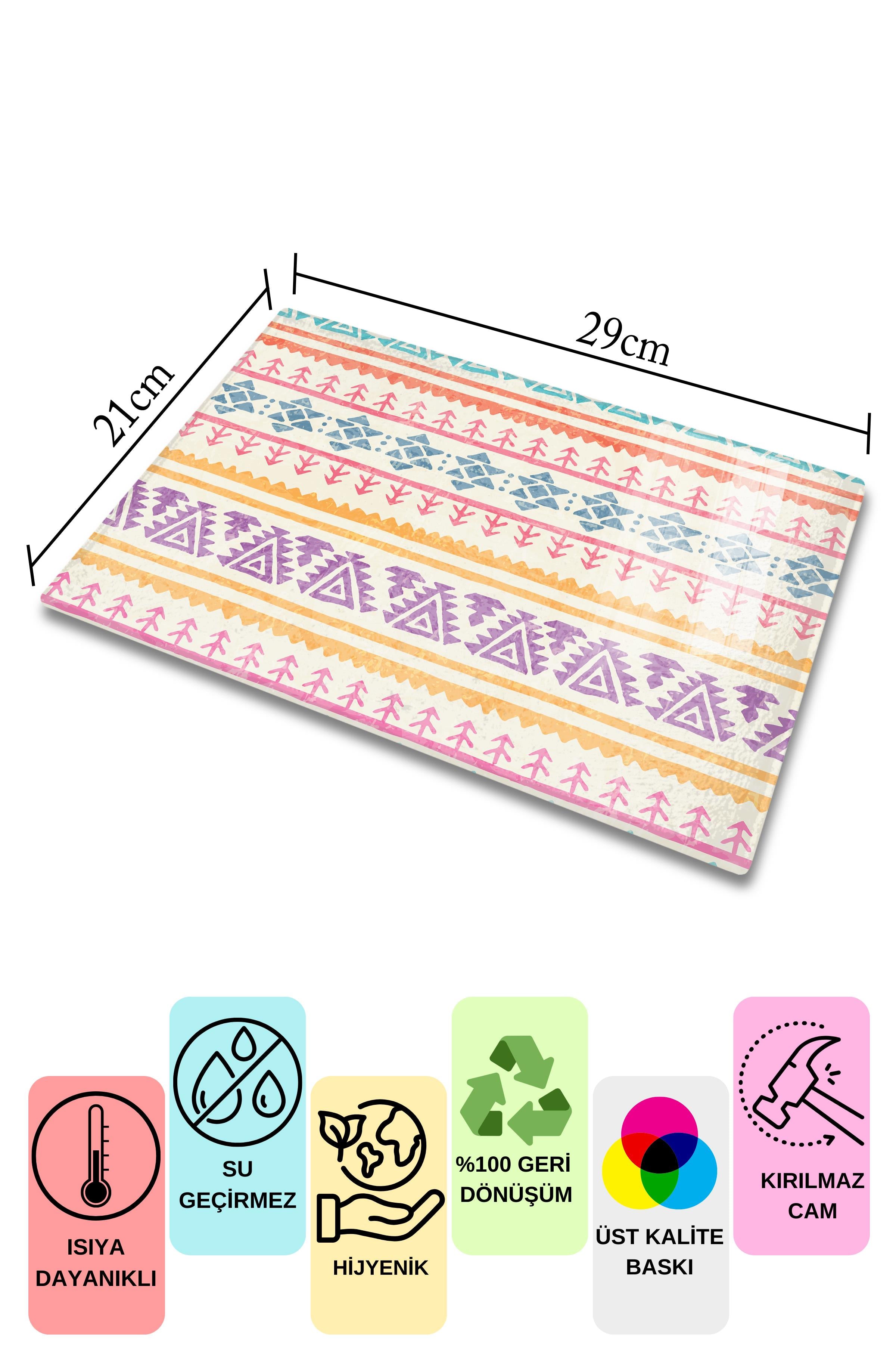 Cam Kesme Tahtası - Boho Temalı - 21*30cm - Doğrama Tahtası - Estetik, Dekoratif Sunum Tahtası