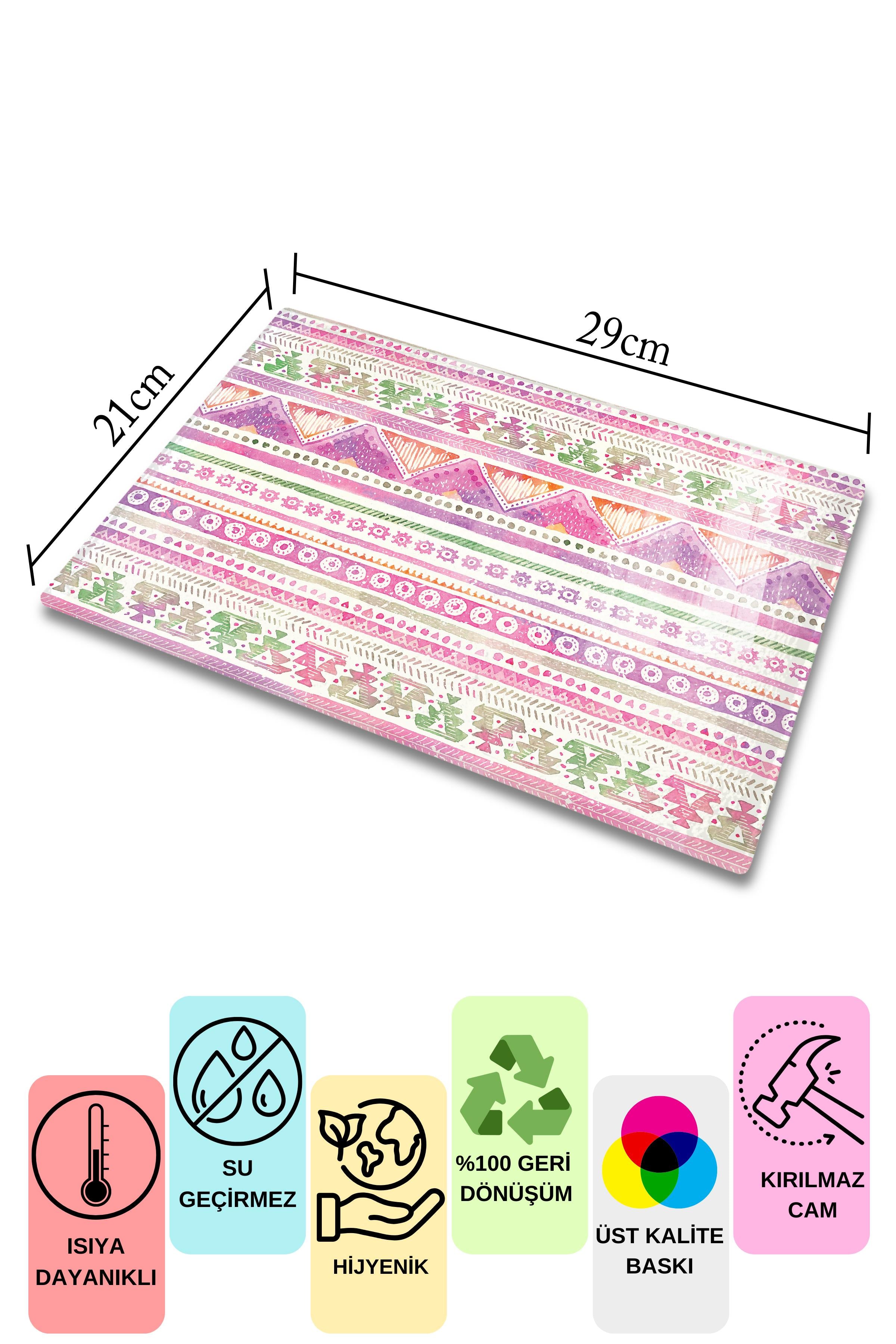 Cam Kesme Tahtası - Boho Temalı - 21*30cm - Doğrama Tahtası - Estetik, Dekoratif Sunum Tahtası