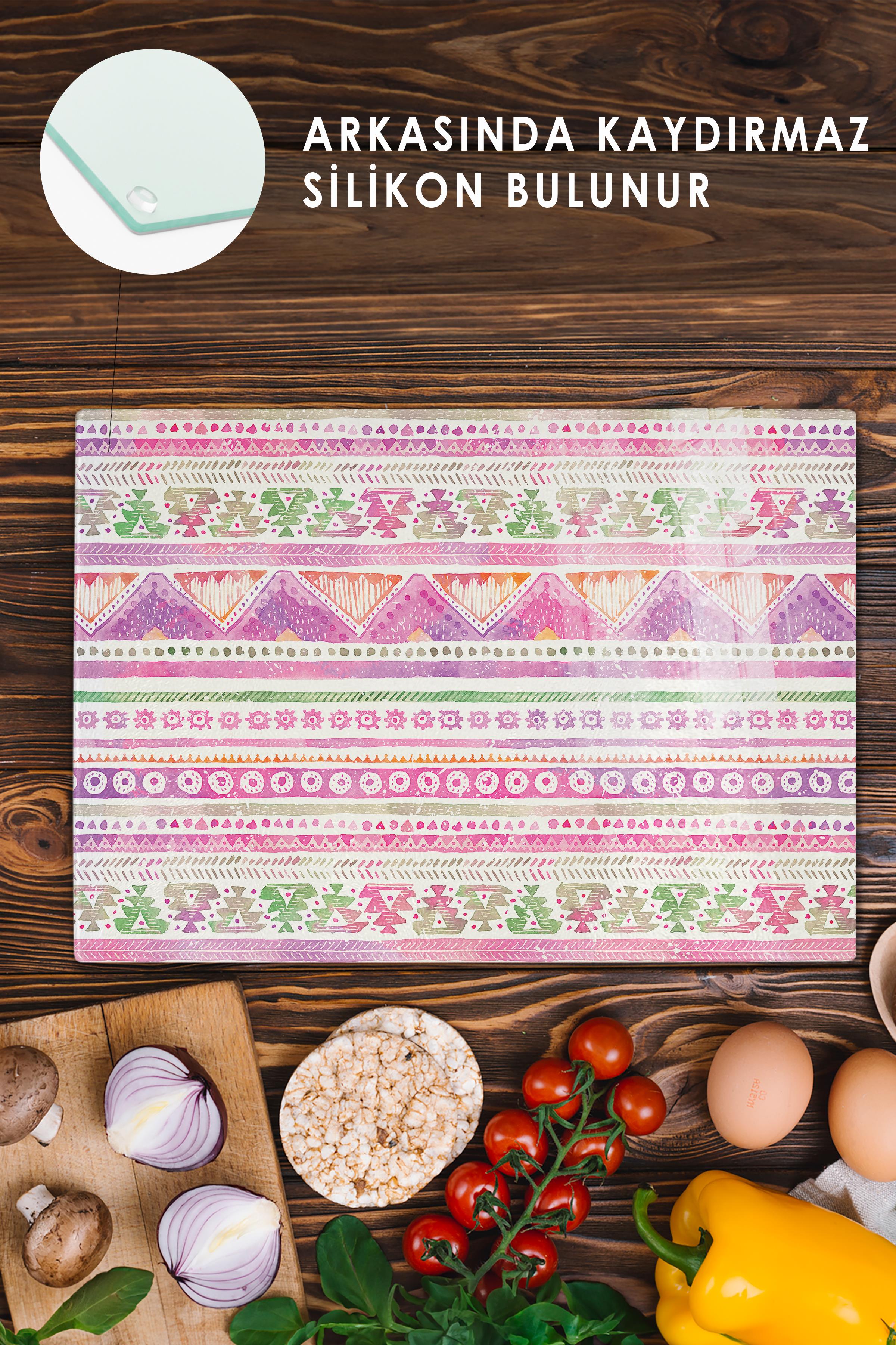 Cam Kesme Tahtası - Boho Temalı - 21*30cm - Doğrama Tahtası - Estetik, Dekoratif Sunum Tahtası