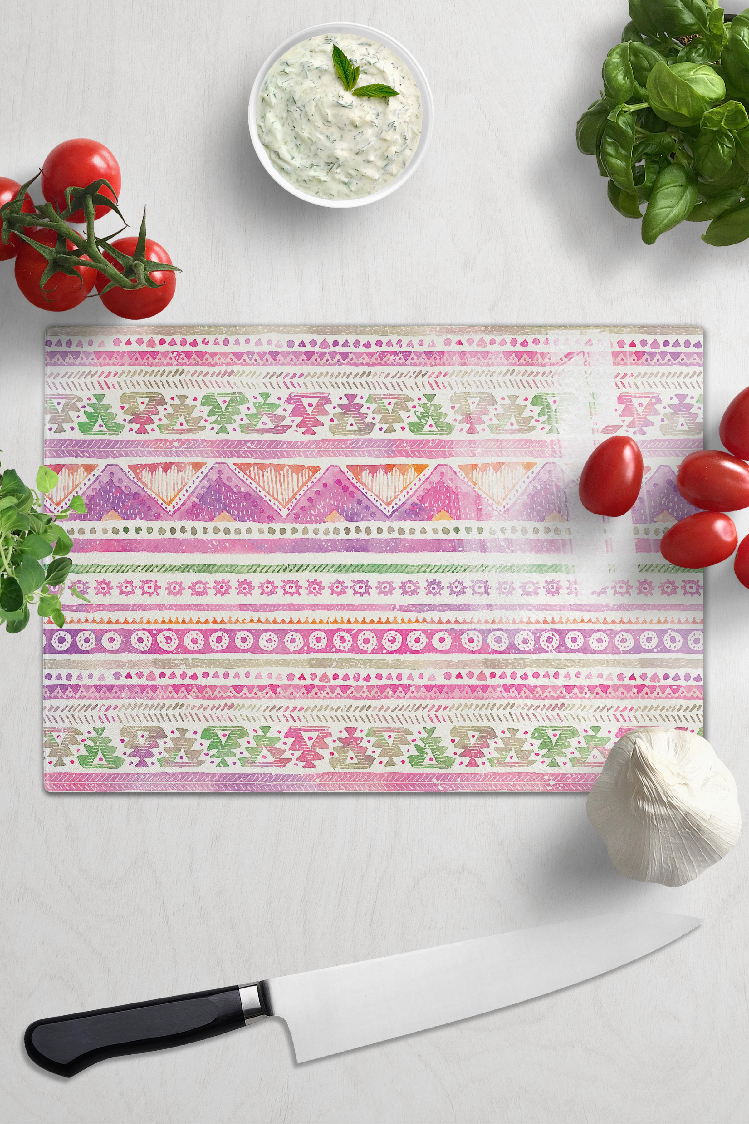 Cam Kesme Tahtası - Boho Temalı - 21*30cm - Doğrama Tahtası - Estetik, Dekoratif Sunum Tahtası