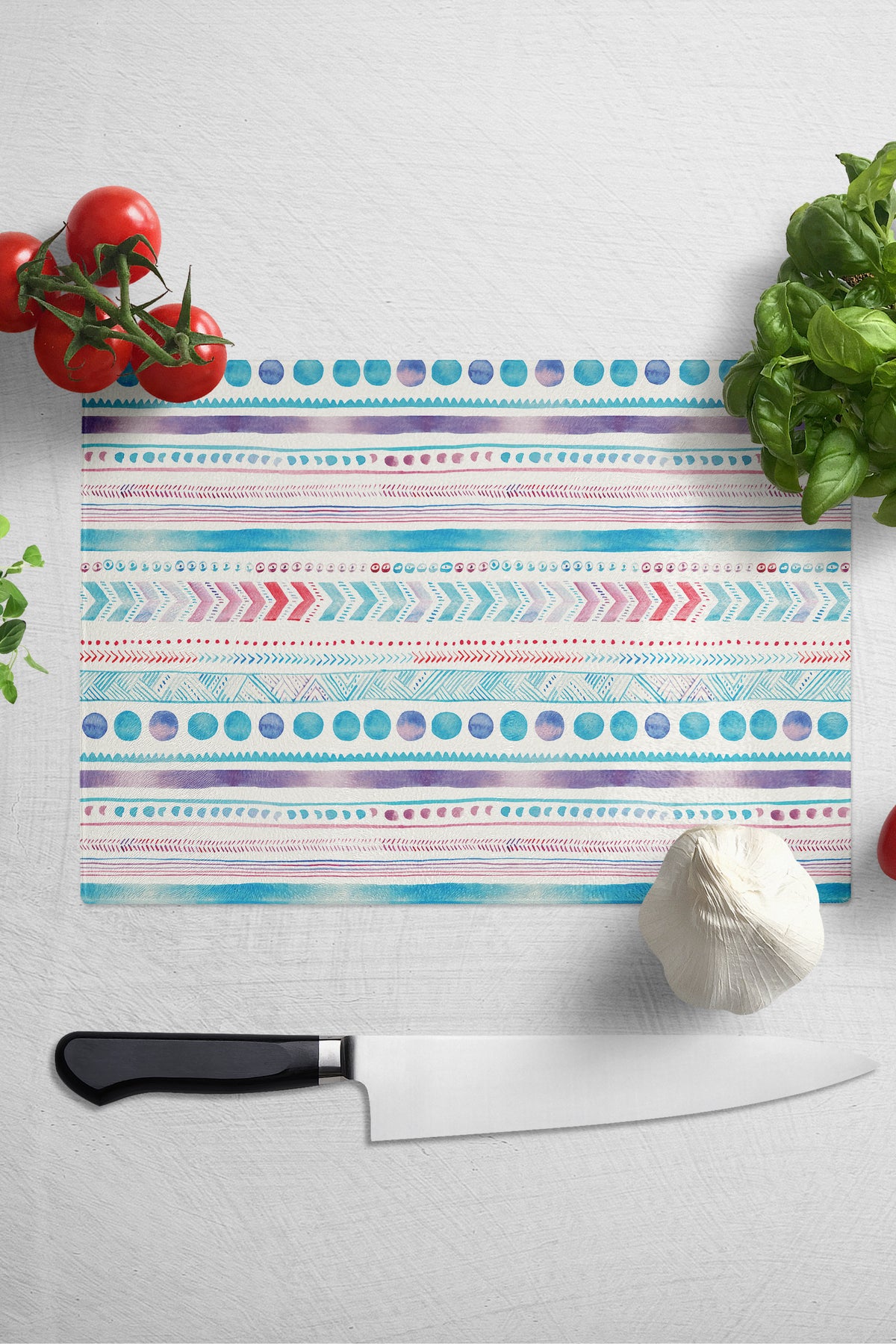 Cam Kesme Tahtası, Kalın Ve Kırılmaz Cam - Boho Temalı - 21*30cm - Doğrama Tahtası, Mutfak Dekoru