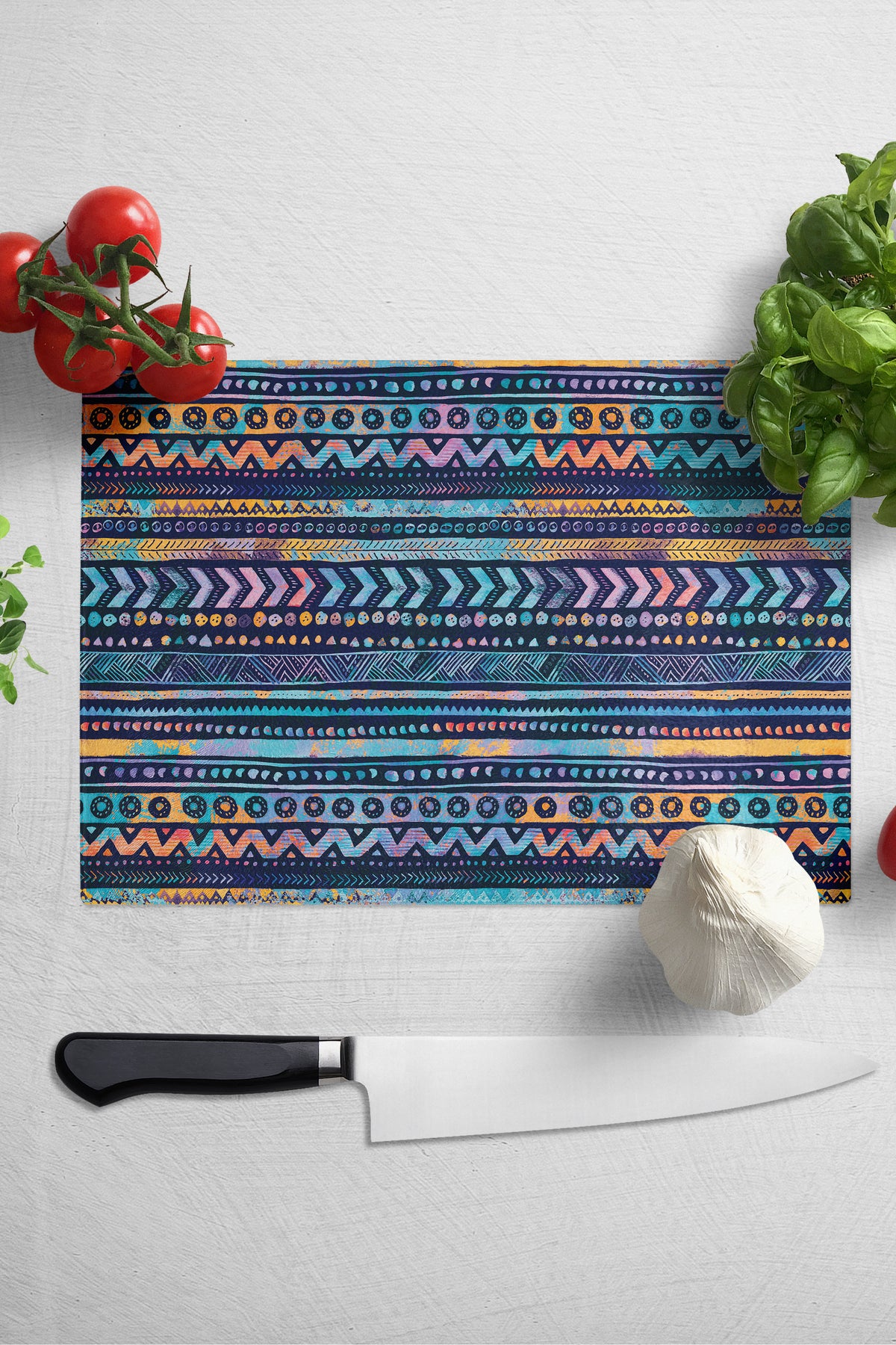Cam Kesme Tahtası, Kalın Ve Kırılmaz Cam - Boho Temalı - 21*30cm - Doğrama Tahtası, Mutfak Dekoru