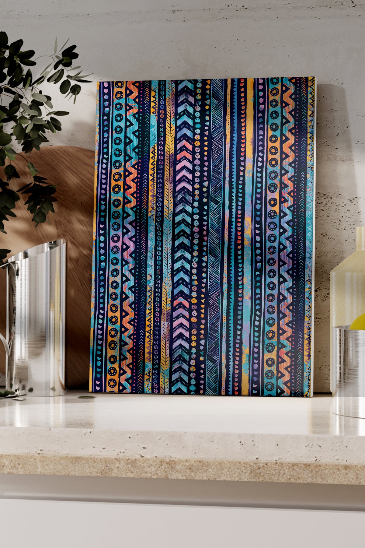Cam Kesme Tahtası, Kalın Ve Kırılmaz Cam - Boho Temalı - 21*30cm - Doğrama Tahtası, Mutfak Dekoru