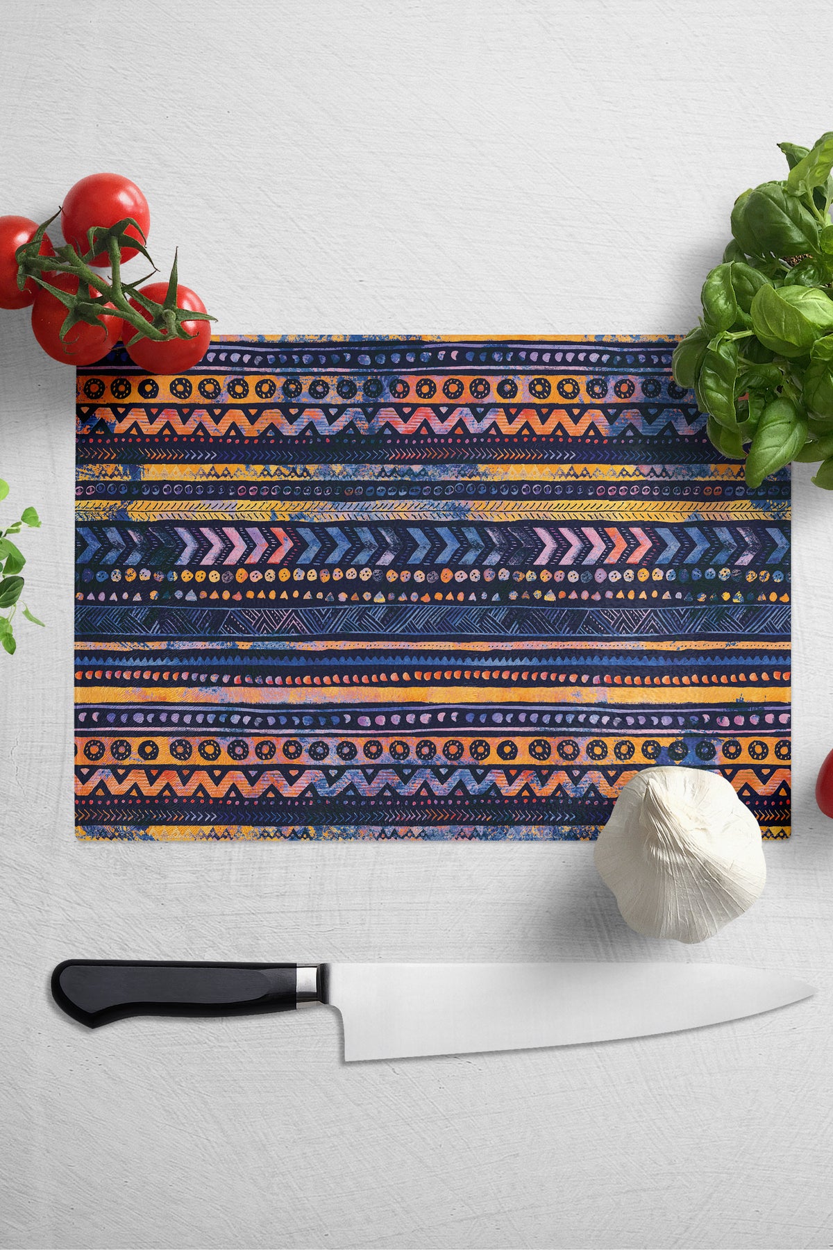 Cam Kesme Tahtası, Kalın Ve Kırılmaz Cam - Boho Temalı - 21*30cm - Doğrama Tahtası, Mutfak Dekoru