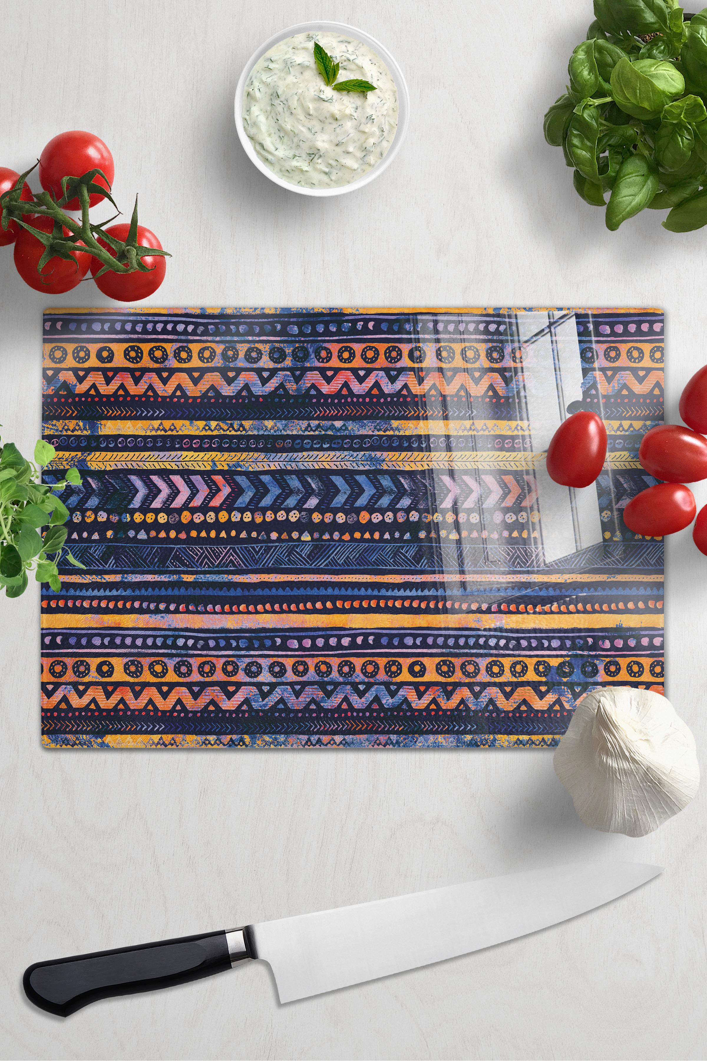 Cam Kesme Tahtası, Kalın Ve Kırılmaz Cam - Boho Temalı - 21*30cm - Doğrama Tahtası, Mutfak Dekoru
