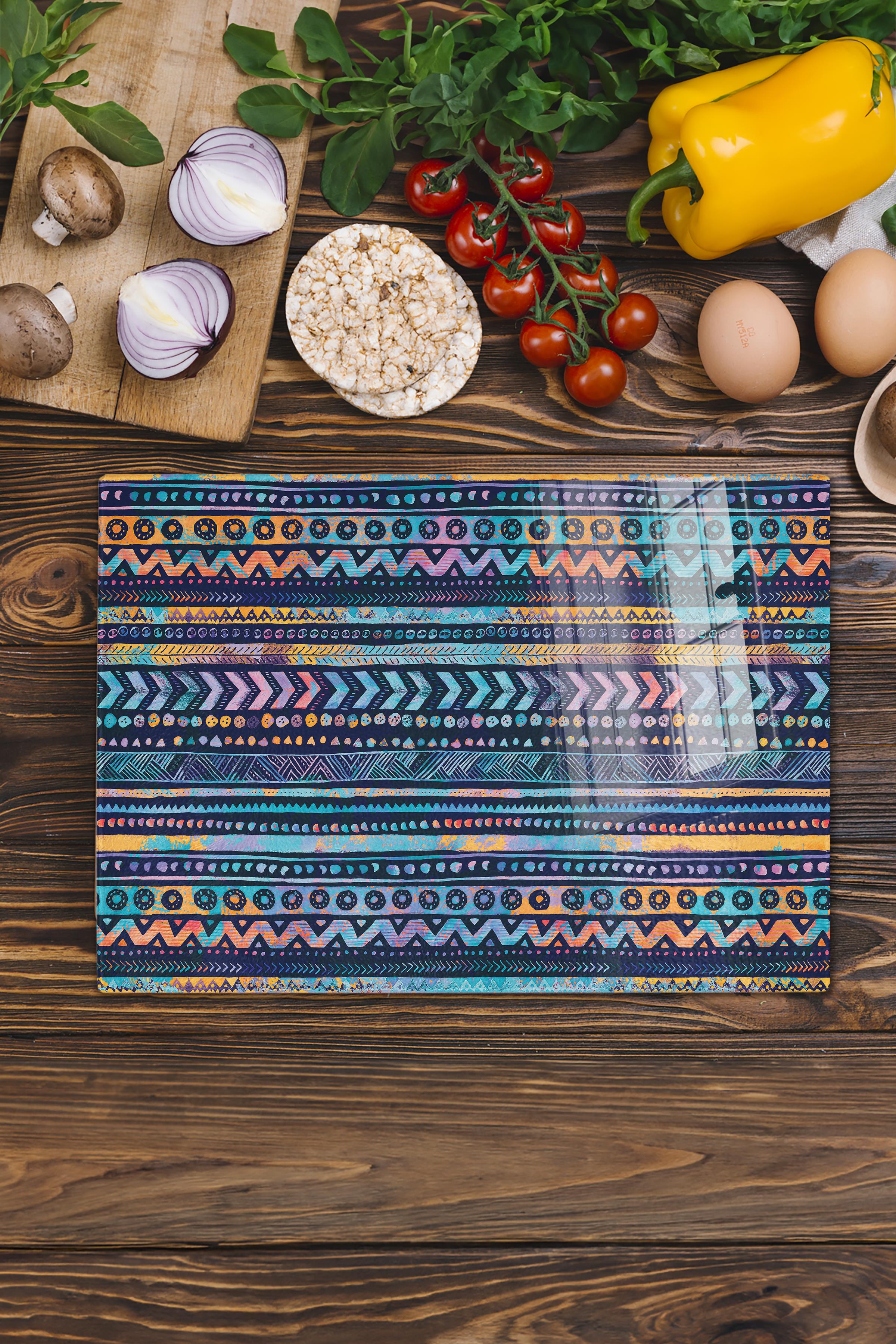 Cam Kesme Tahtası, Kalın Ve Kırılmaz Cam - Boho Temalı - 21*30cm - Doğrama Tahtası, Mutfak Dekoru