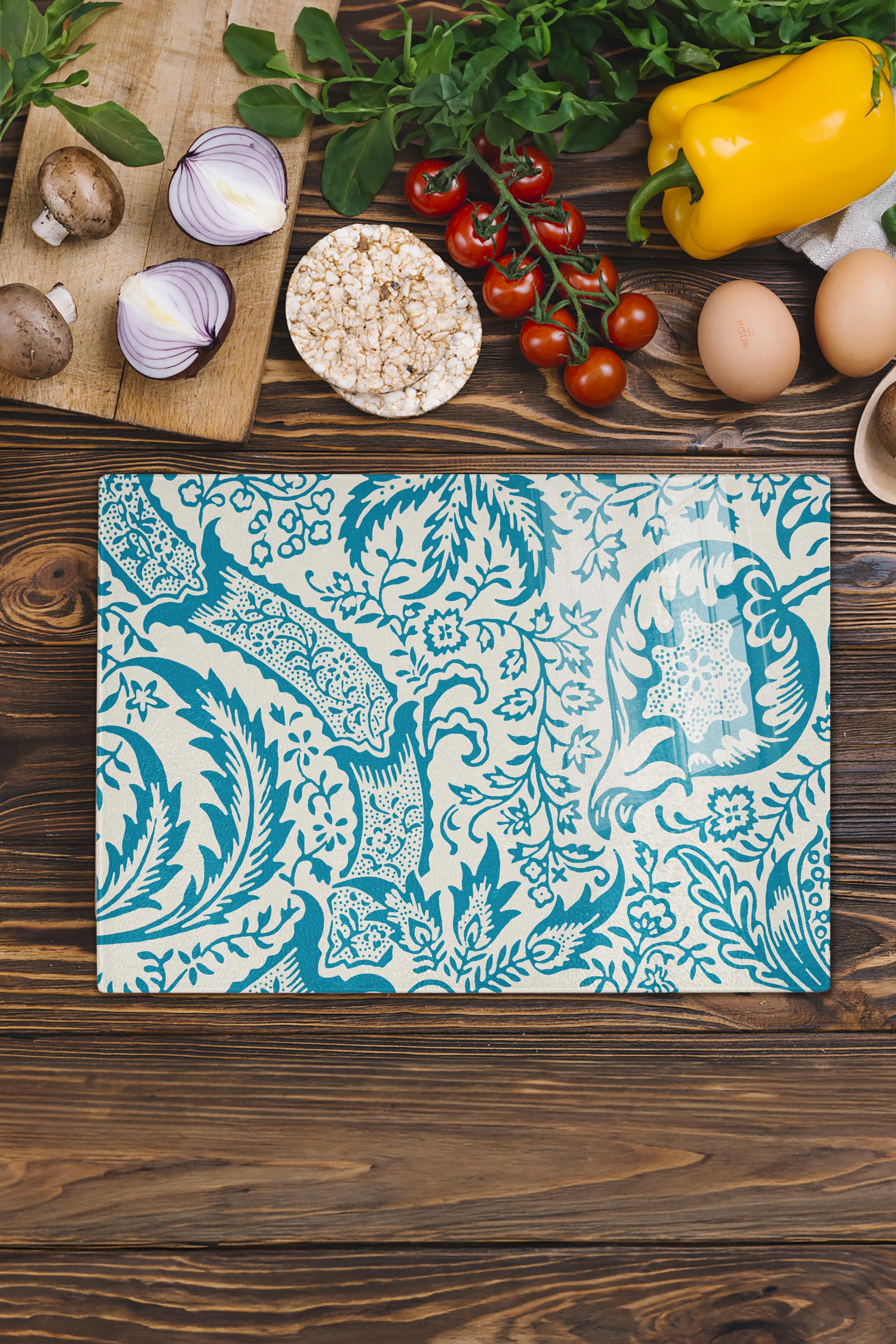 Cam Kesme Tahtası, Kalın Ve Kırılmaz Cam - Boho Temalı - 21*30cm - Doğrama Tahtası, Mutfak Dekoru