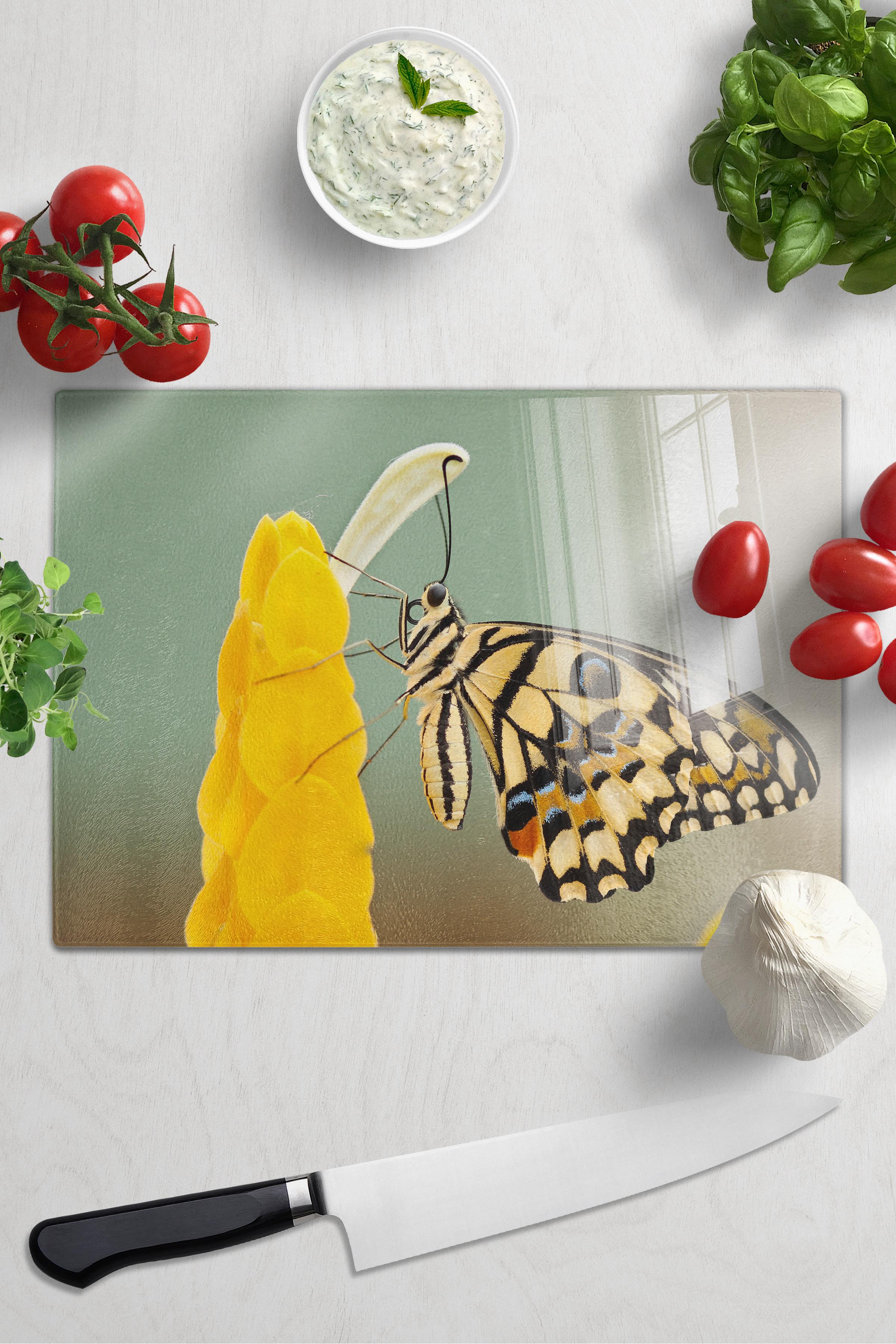 Cam Kesme Tahtası, Kalın Ve Kırılmaz Cam - Kelebek Temalı - 21*30cm, Doğrama Tahtası, Mutfak Dekoru