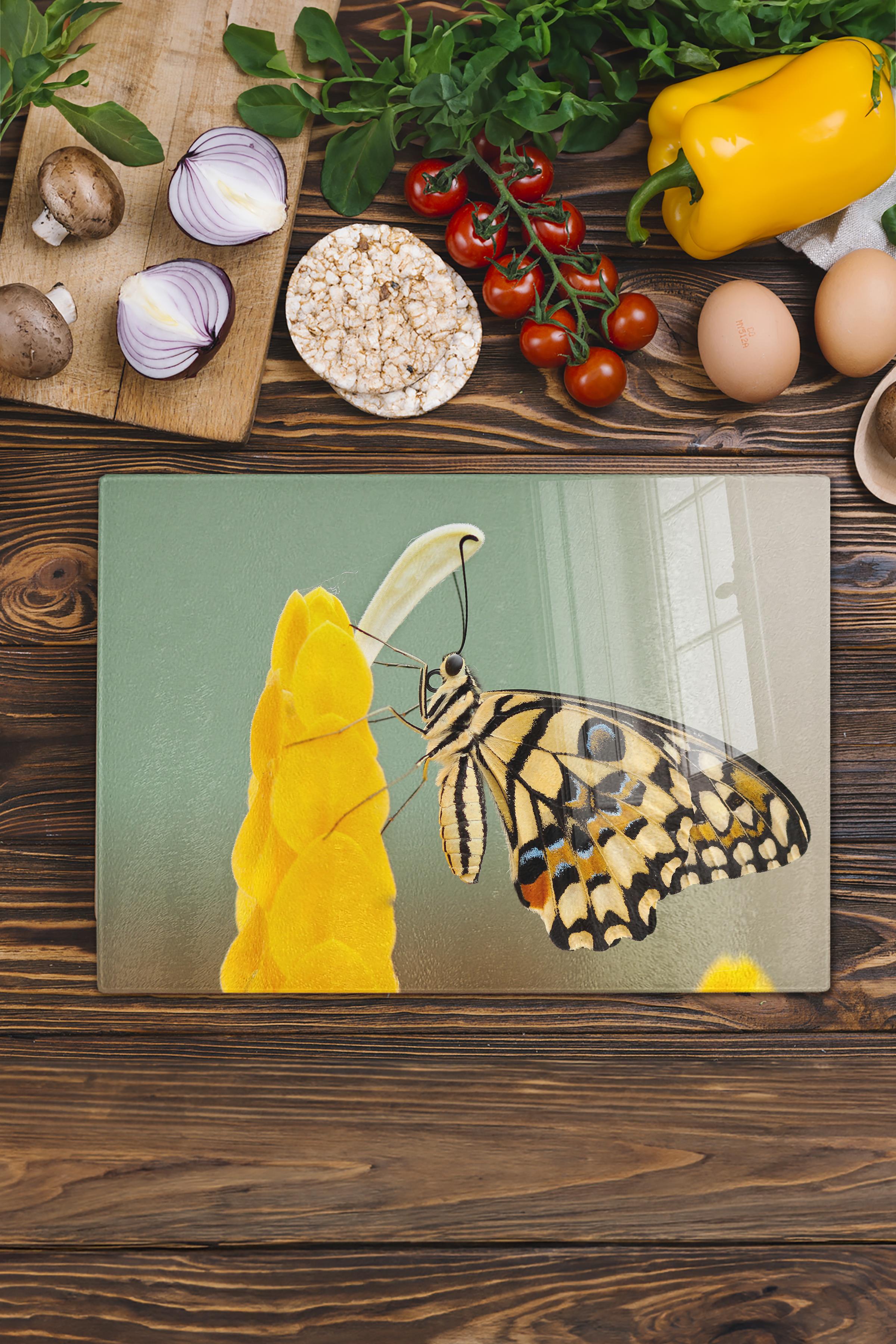 Cam Kesme Tahtası, Kalın Ve Kırılmaz Cam - Kelebek Temalı - 21*30cm, Doğrama Tahtası, Mutfak Dekoru