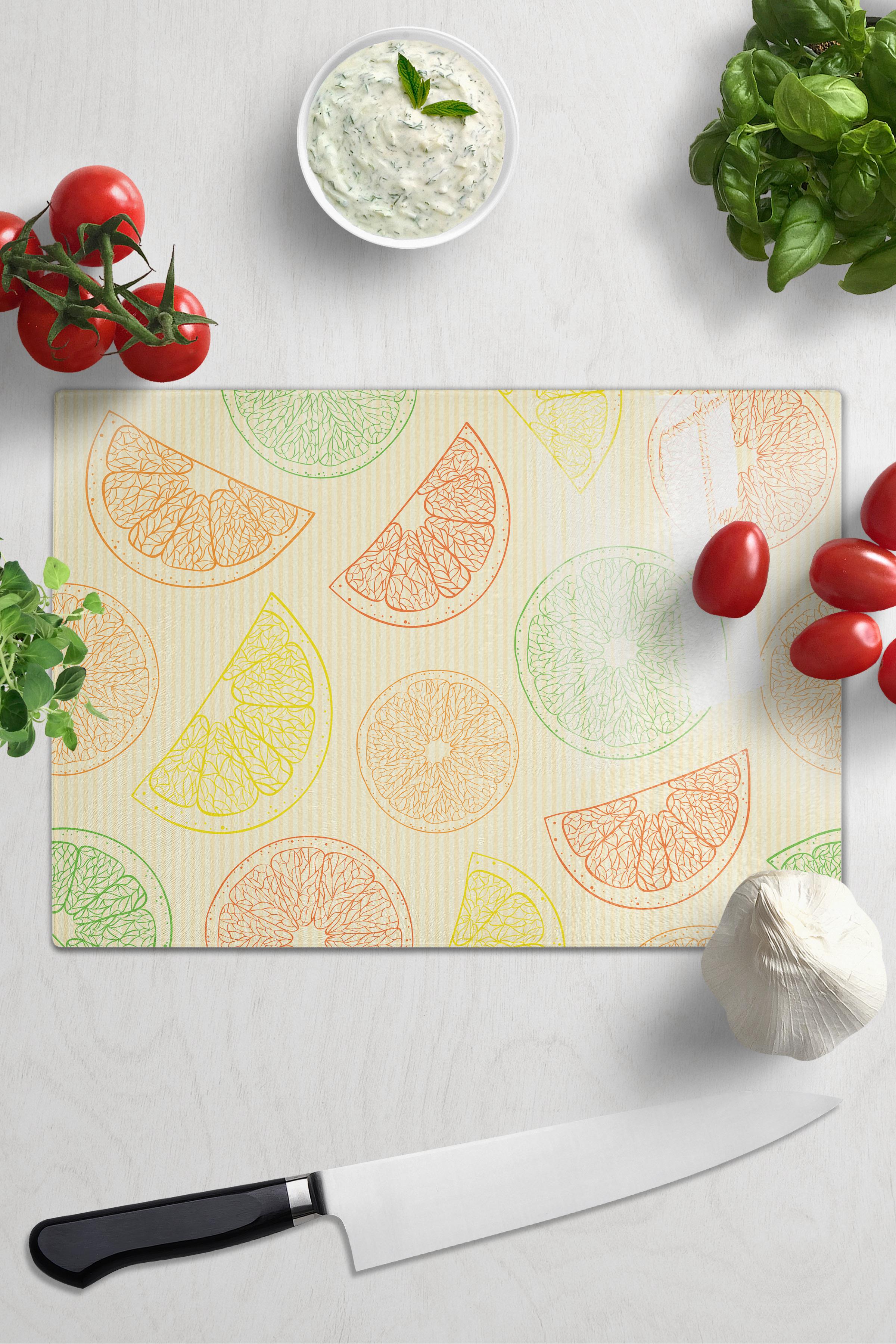 Cam Kesme Tahtası, Kalın Ve Kırılmaz Cam - Limon Temalı - 21*30cm - Doğrama Tahtası, Mutfak Dekoru