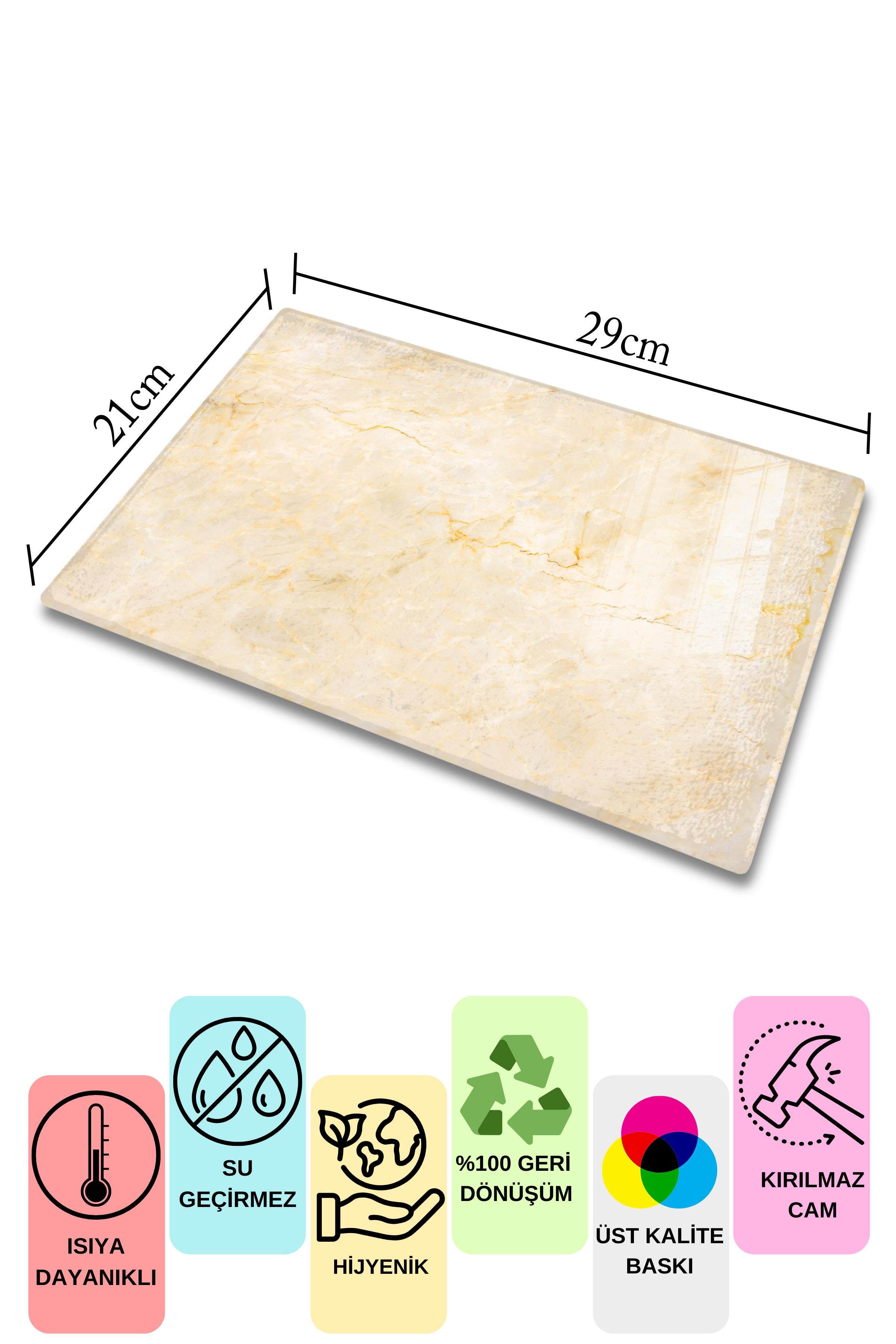 Cam Kesme Tahtası, Kalın Ve Kırılmaz Cam - Mermer Temalı - 21*30cm, Doğrama Tahtası, Mutfak Dekoru