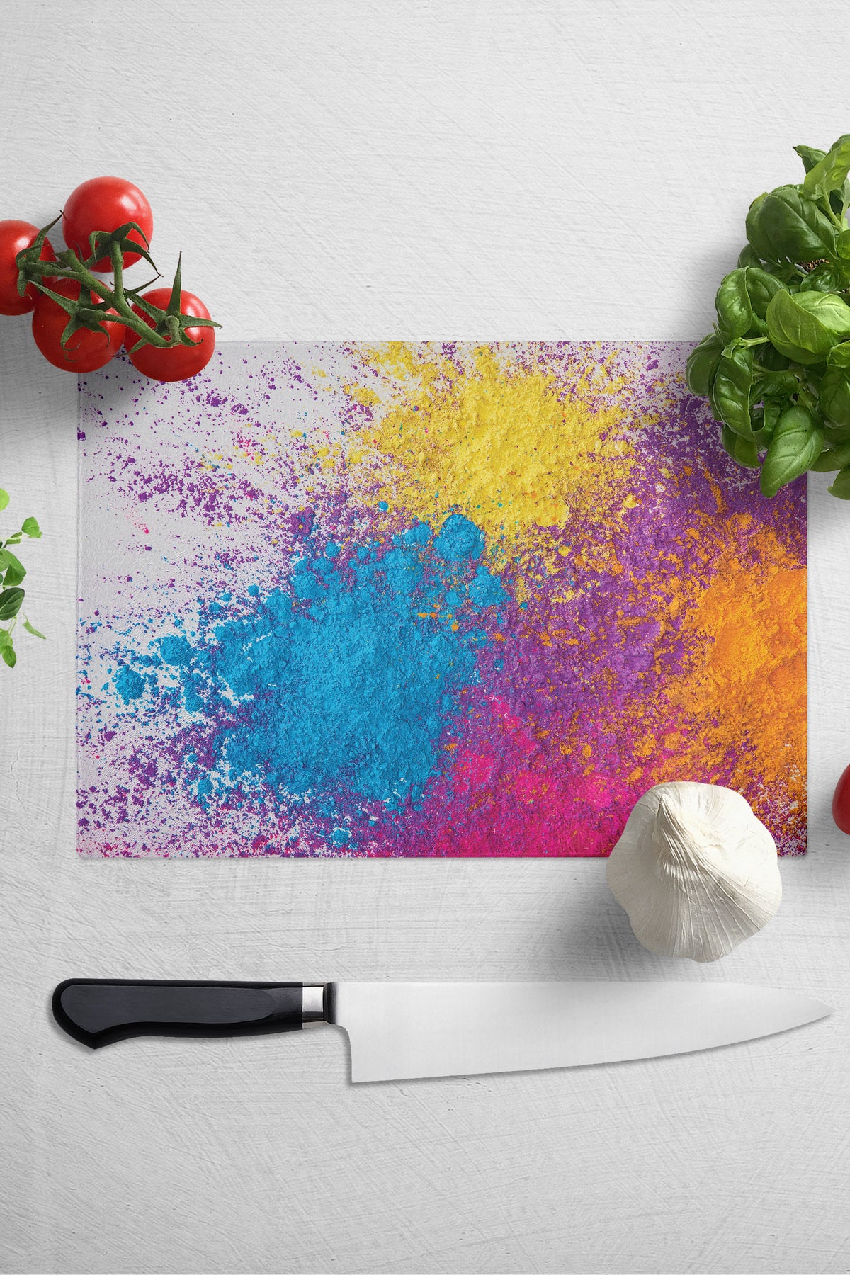Cam Kesme Tahtası, Kalın Ve Kırılmaz Cam - Renkli Temalı - 21*30cm - Doğrama Tahtası, Mutfak Dekoru