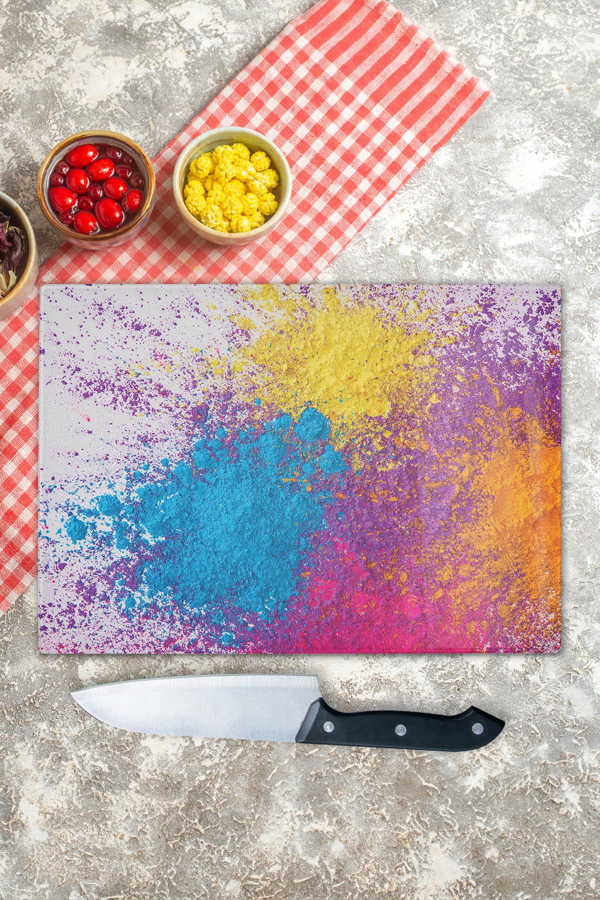 Cam Kesme Tahtası, Kalın Ve Kırılmaz Cam - Renkli Temalı - 21*30cm - Doğrama Tahtası, Mutfak Dekoru
