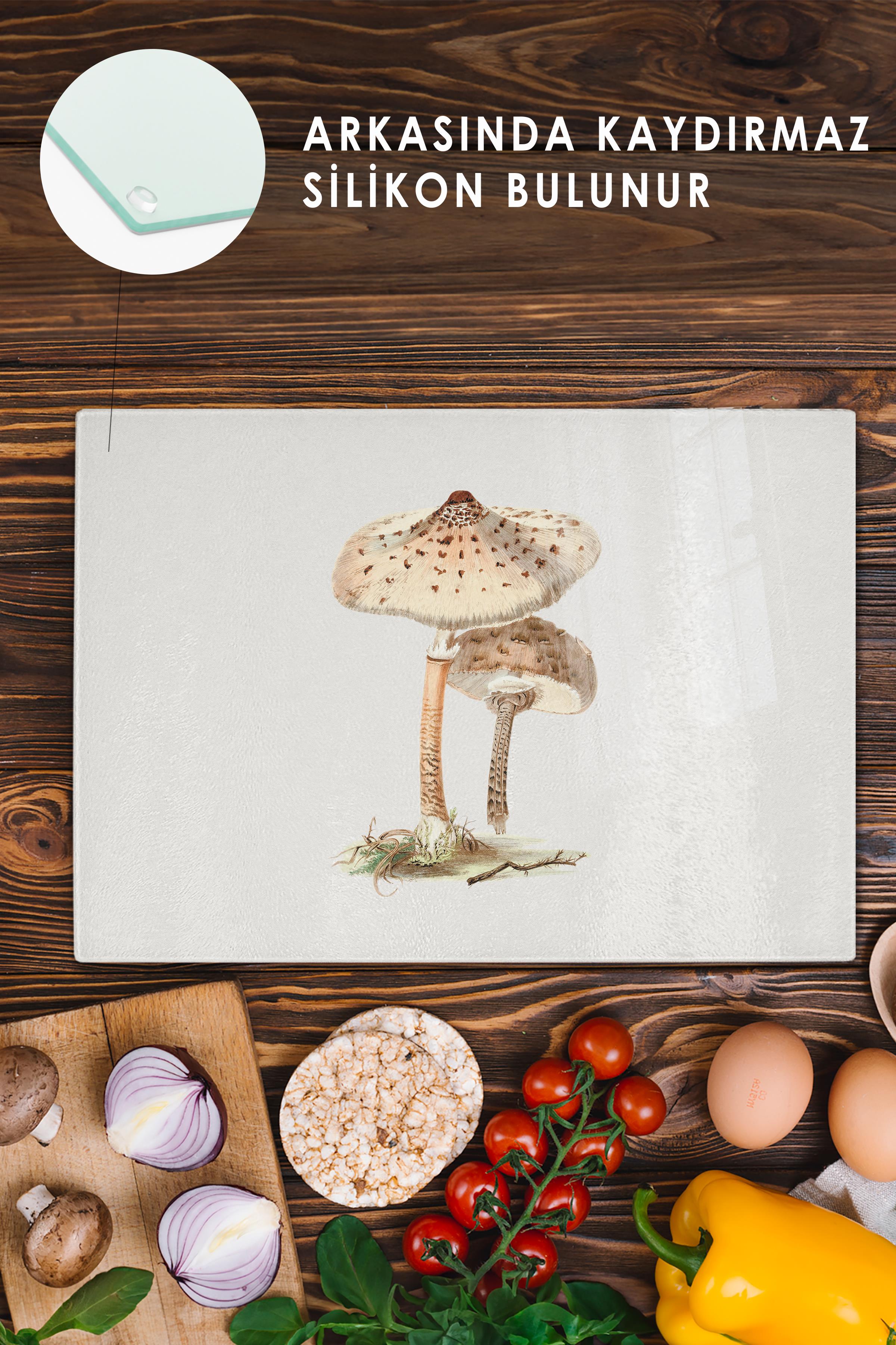 Cam Kesme Tahtası, Kalın Ve Kırılmaz Cam - Vintage Mantar - 21*30cm, Doğrama Tahtası, Mutfak Dekoru