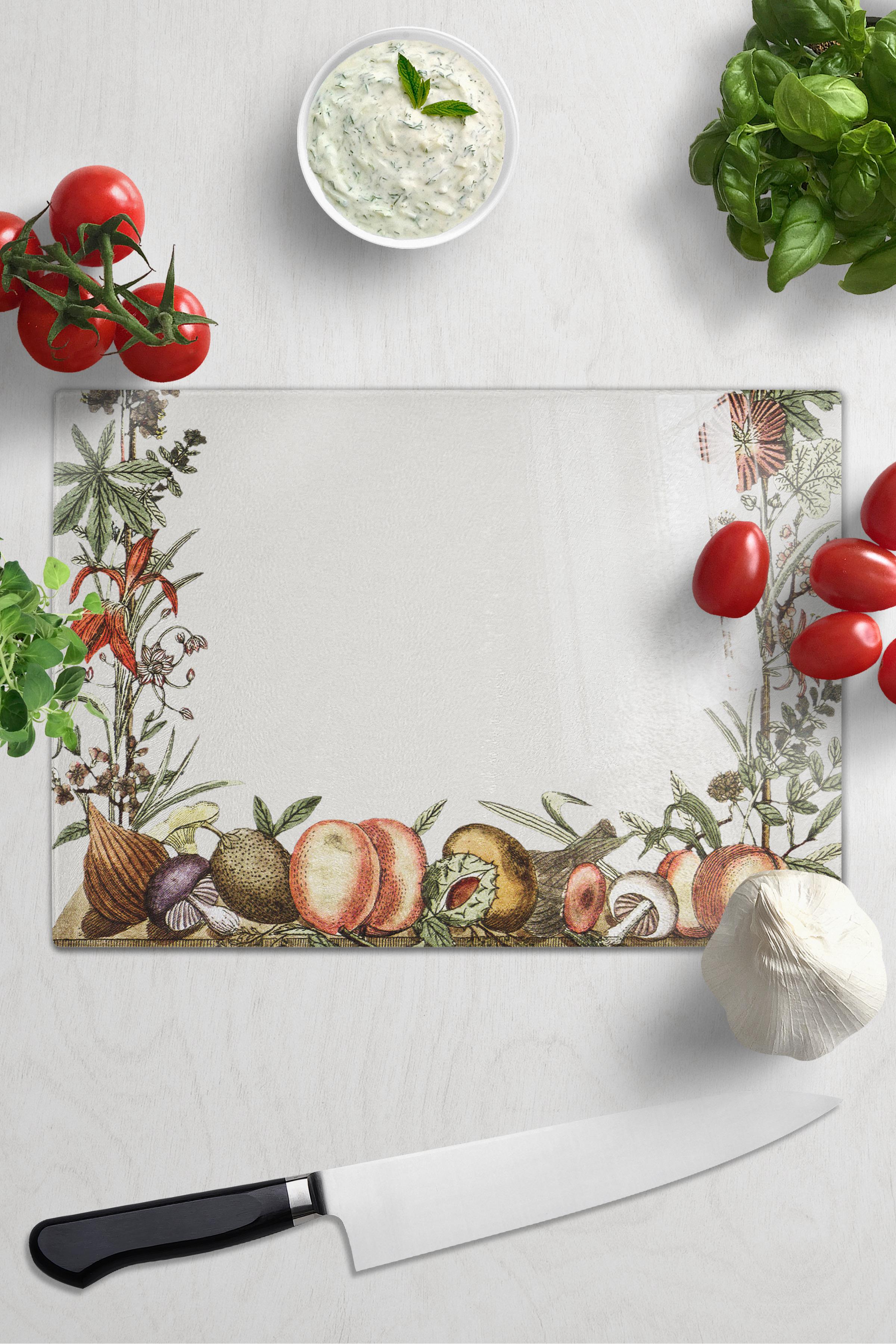 Cam Kesme Tahtası, Kalın Ve Kırılmaz Cam - Vintage Sebzeler, 21*30cm, Doğrama Tahtası, Mutfak Dekoru