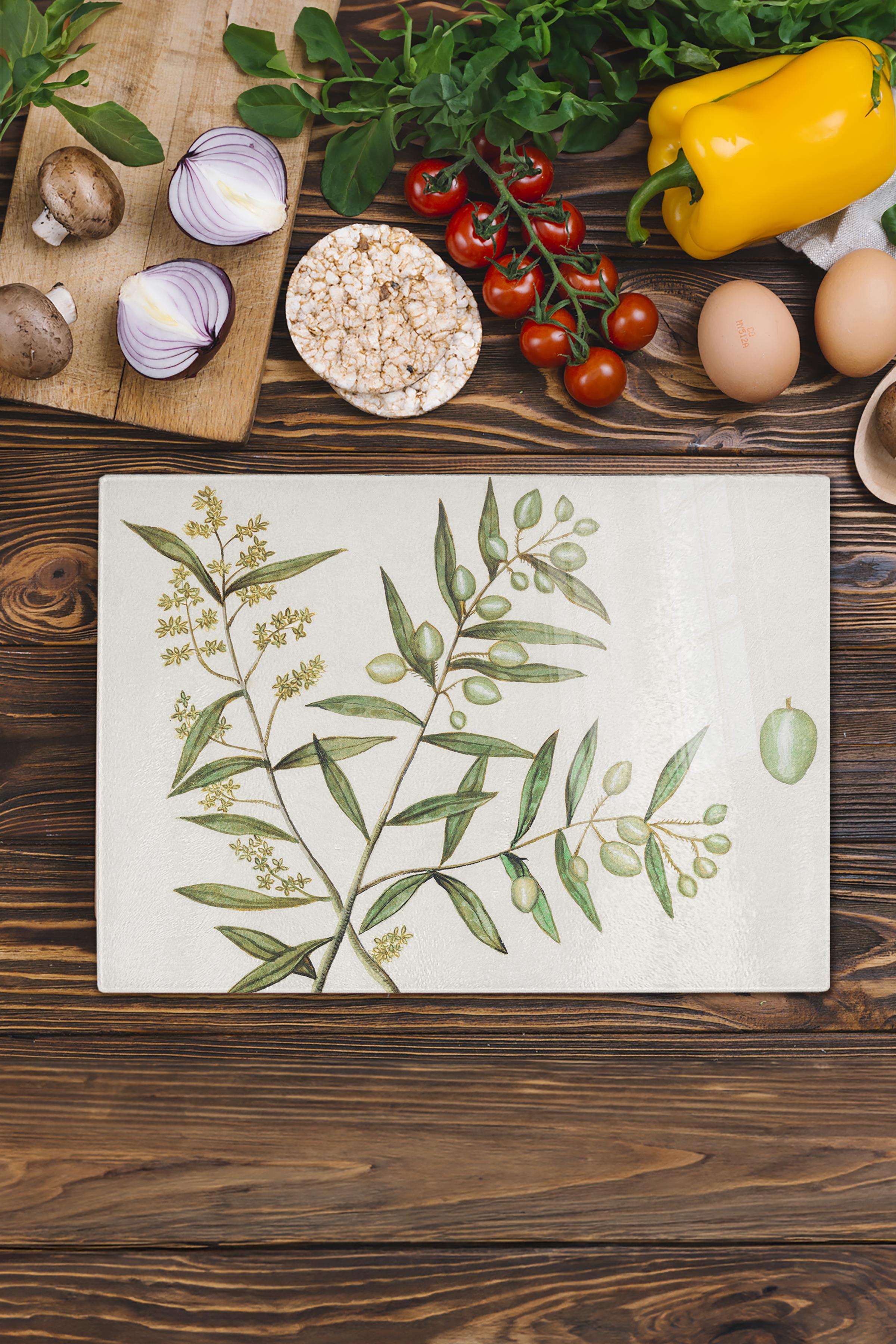 Cam Kesme Tahtası, Kalın Ve Kırılmaz Cam - Vintage Zeytin- 21*30cm - Doğrama Tahtası, Mutfak Dekoru