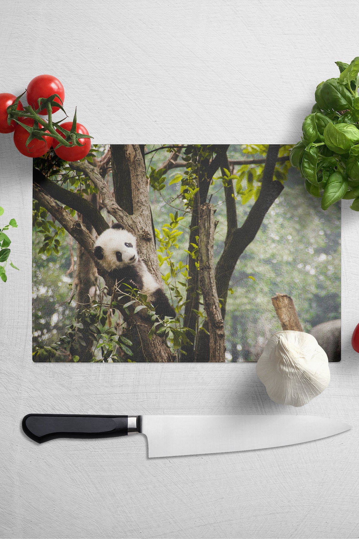 Cam Kesme Tahtası - Panda Temalı - 21*30cm - Doğrama Tahtası - Estetik, Dekoratif Sunum Tahtası