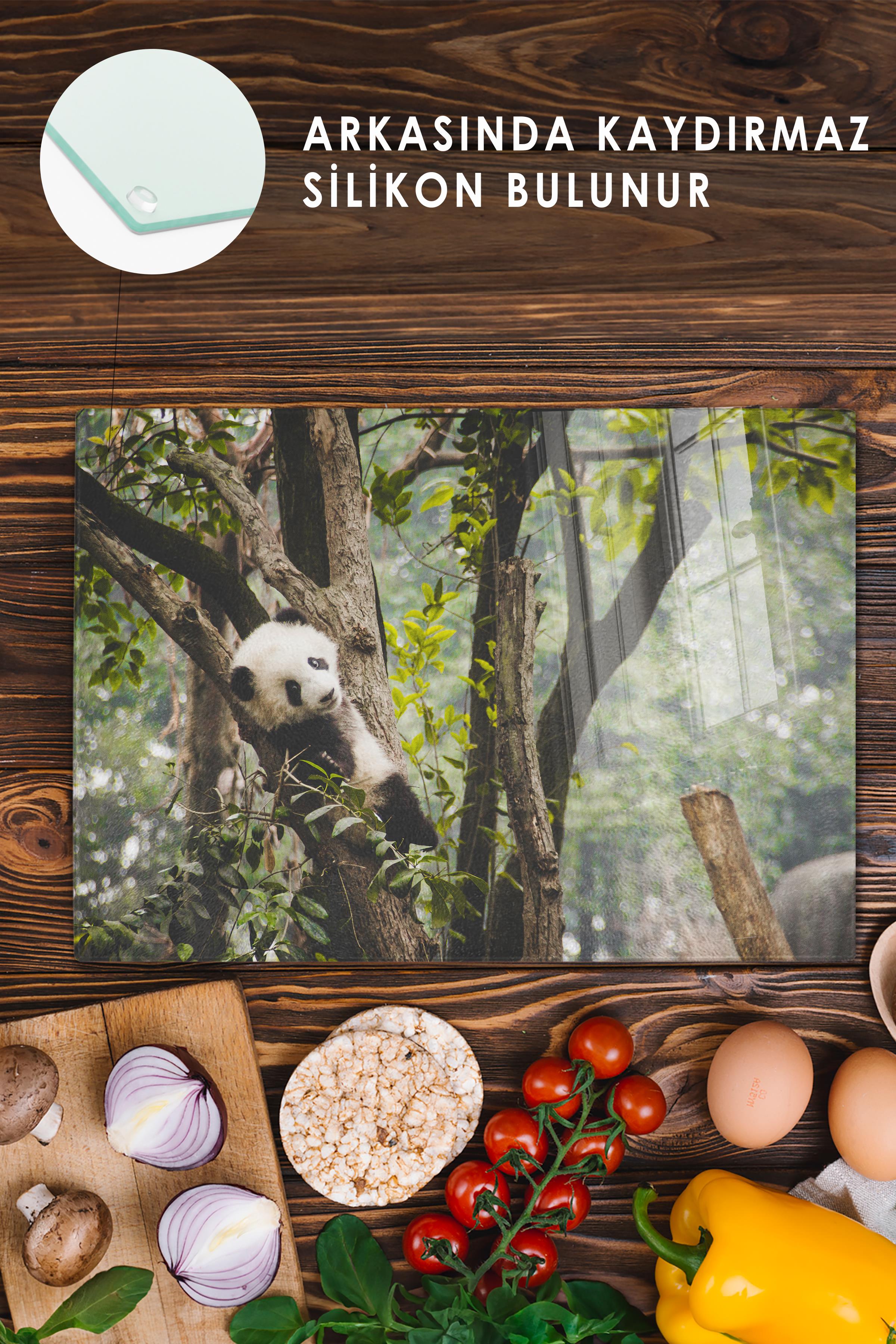 Cam Kesme Tahtası - Panda Temalı - 21*30cm - Doğrama Tahtası - Estetik, Dekoratif Sunum Tahtası