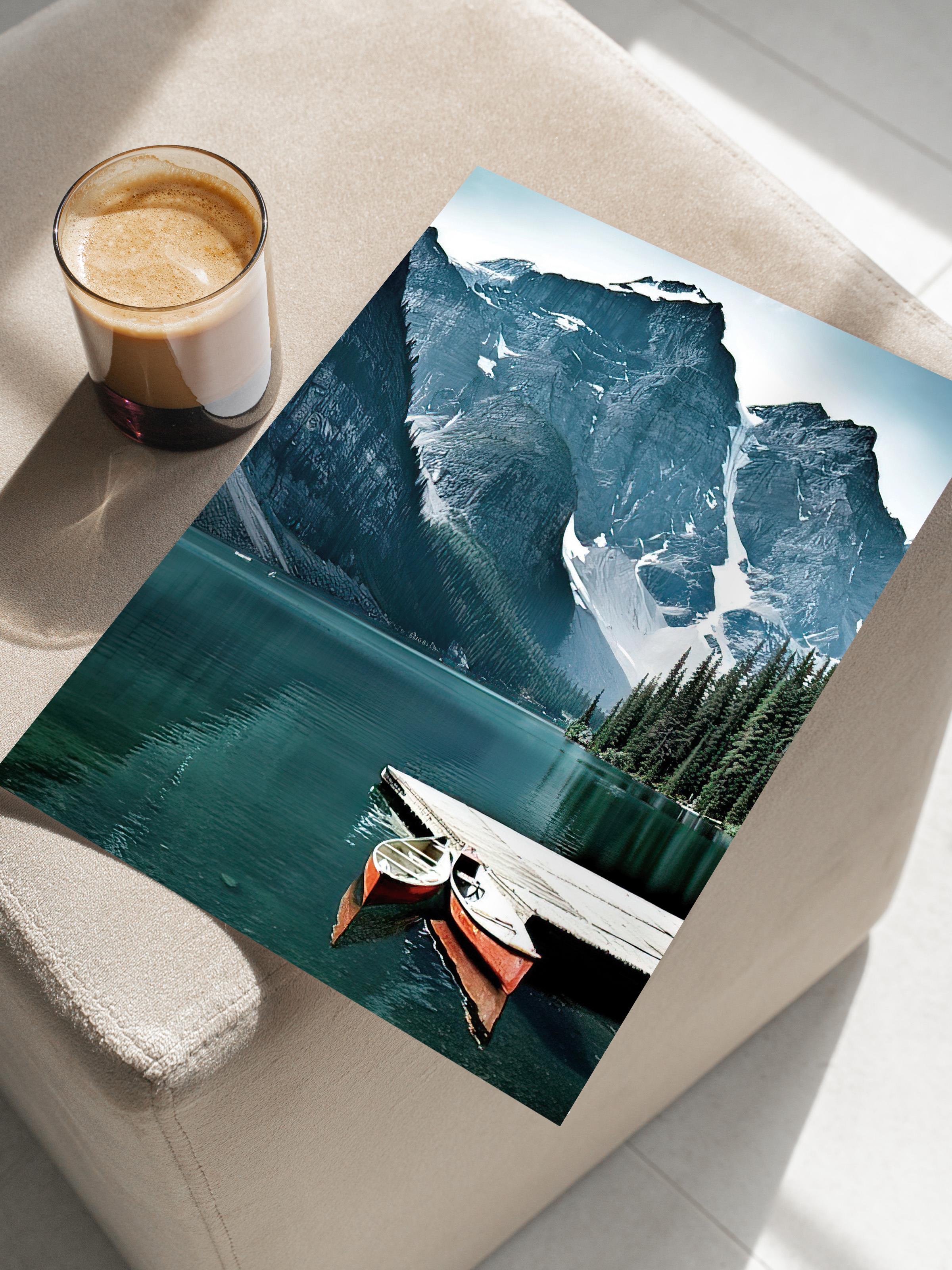 Canoes in the Lake Poster, Çerçevesiz Duvar Posteri, Dikey Duvar Tablosu Comfort Serisi NO:108362