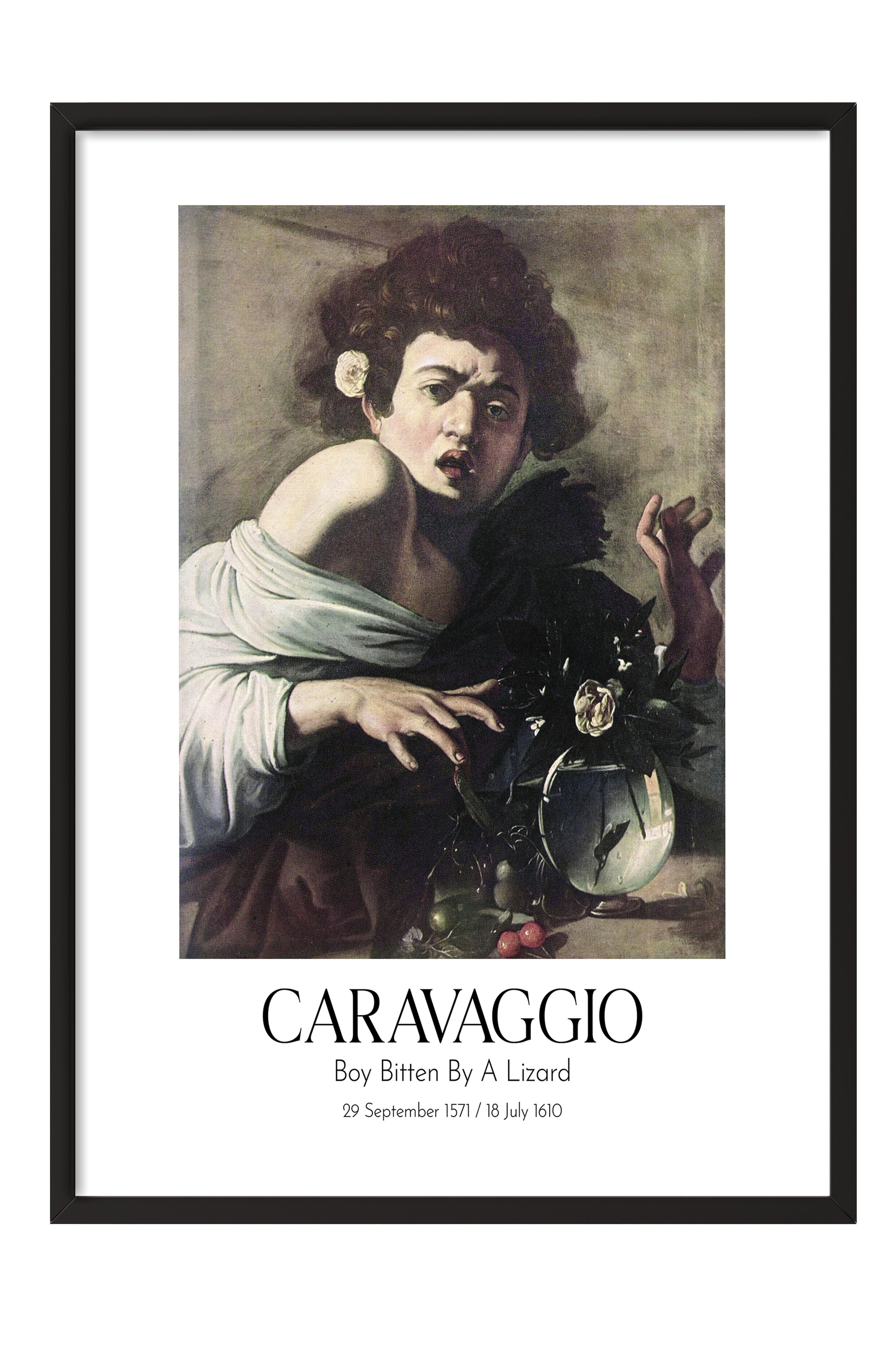 Caravaggio - Boy Bitten By A Lizard, Siyah Çerçeveli Tablo, Sanat Serisi NO:111628