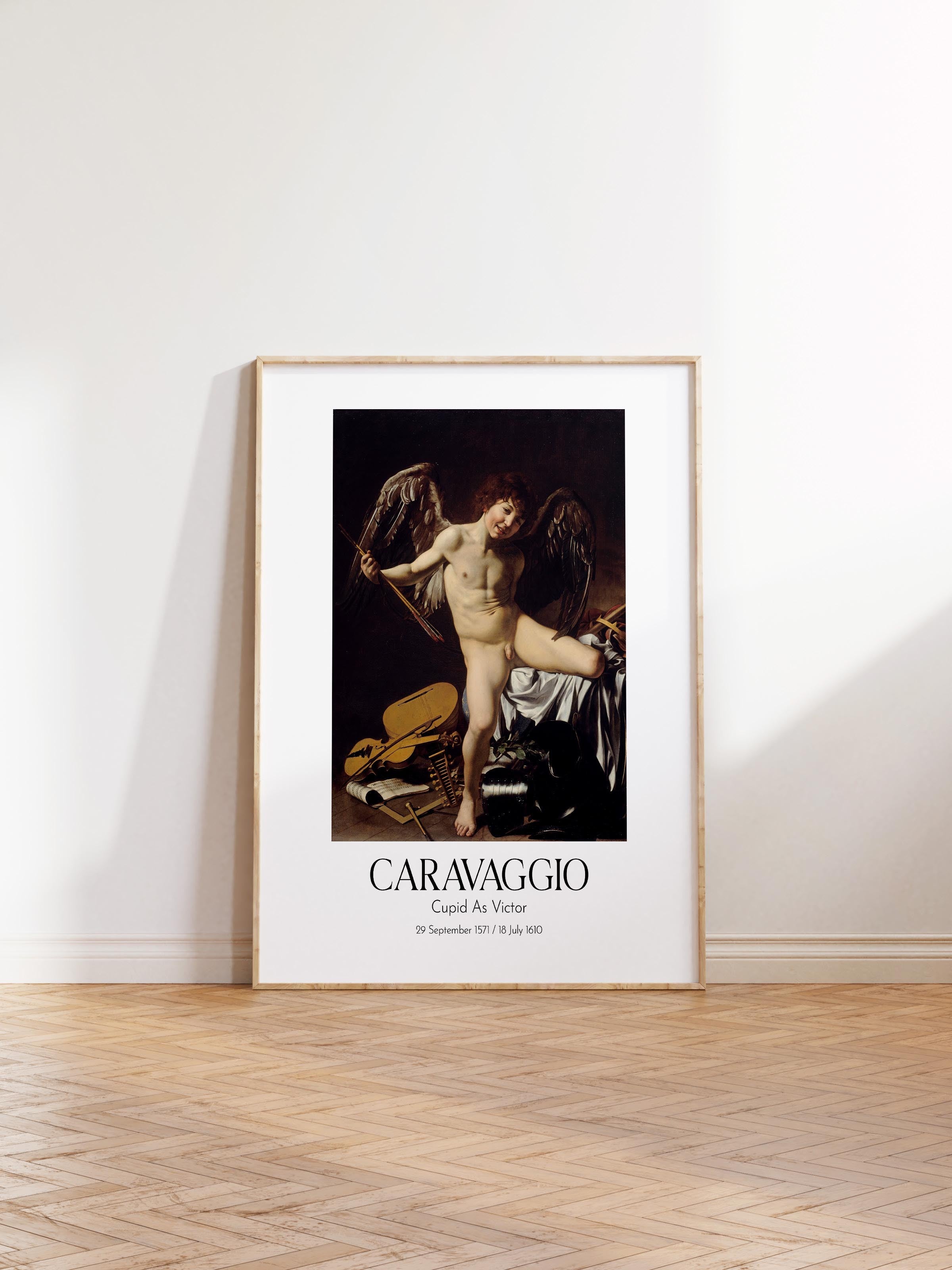Caravaggio - Cupid As Victor, Ahşap Çerçeveli Tablo, Sanat Serisi NO:111629