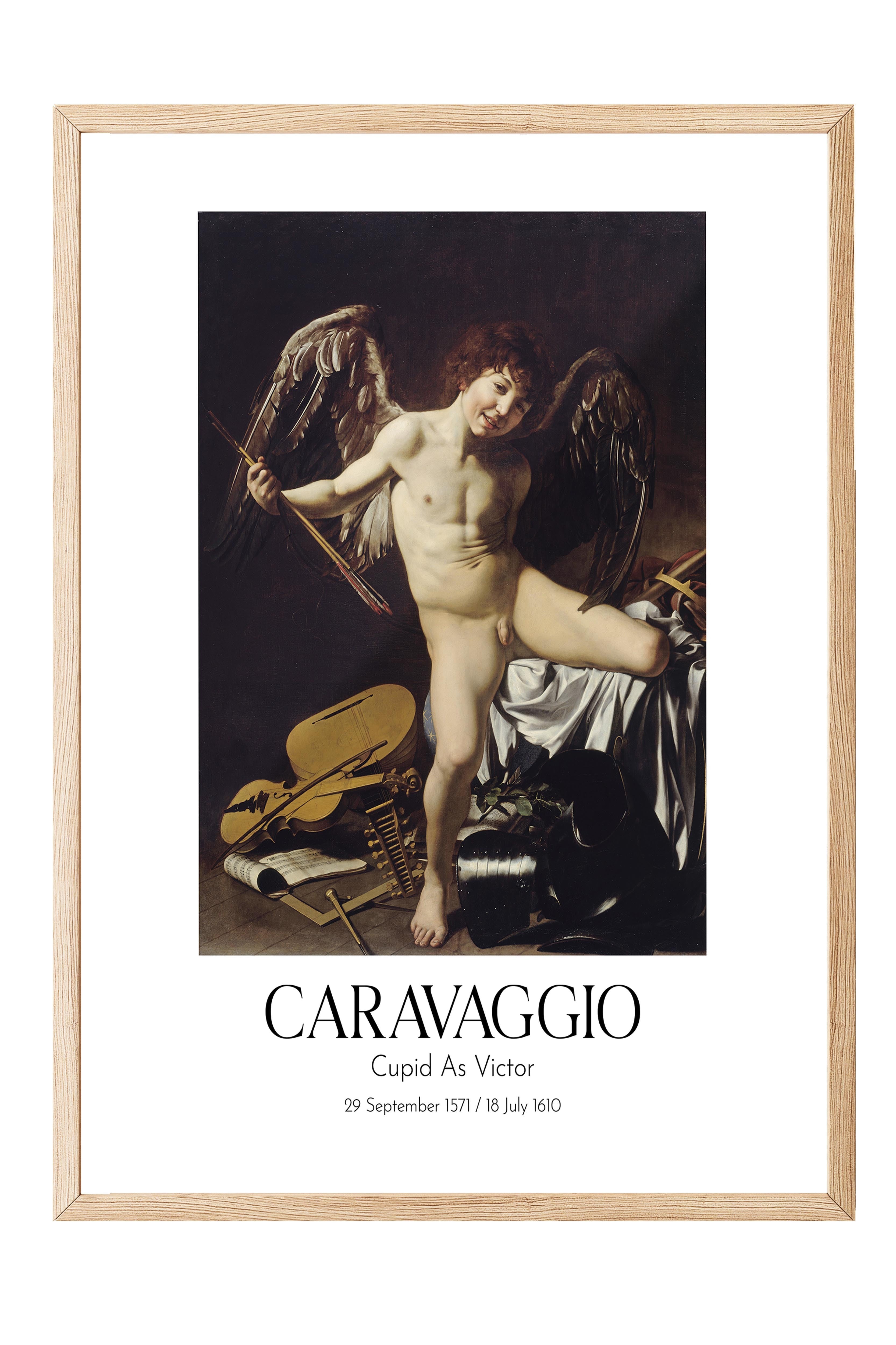 Caravaggio - Cupid As Victor, Ahşap Çerçeveli Tablo, Sanat Serisi NO:111629