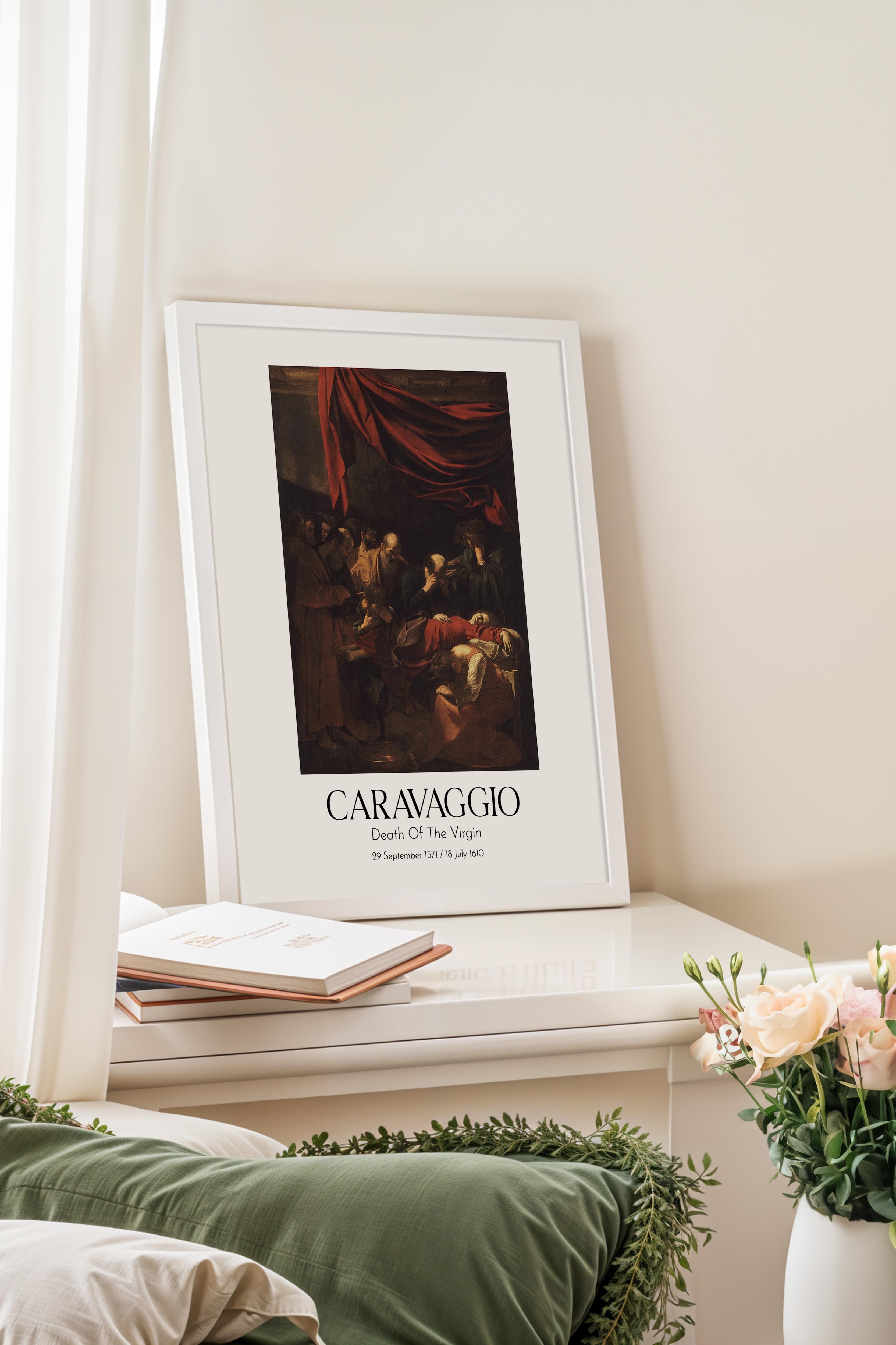 Caravaggio - Death Of The Virgin, Beyaz Çerçeveli Tablo, Sanat Serisi NO:111631