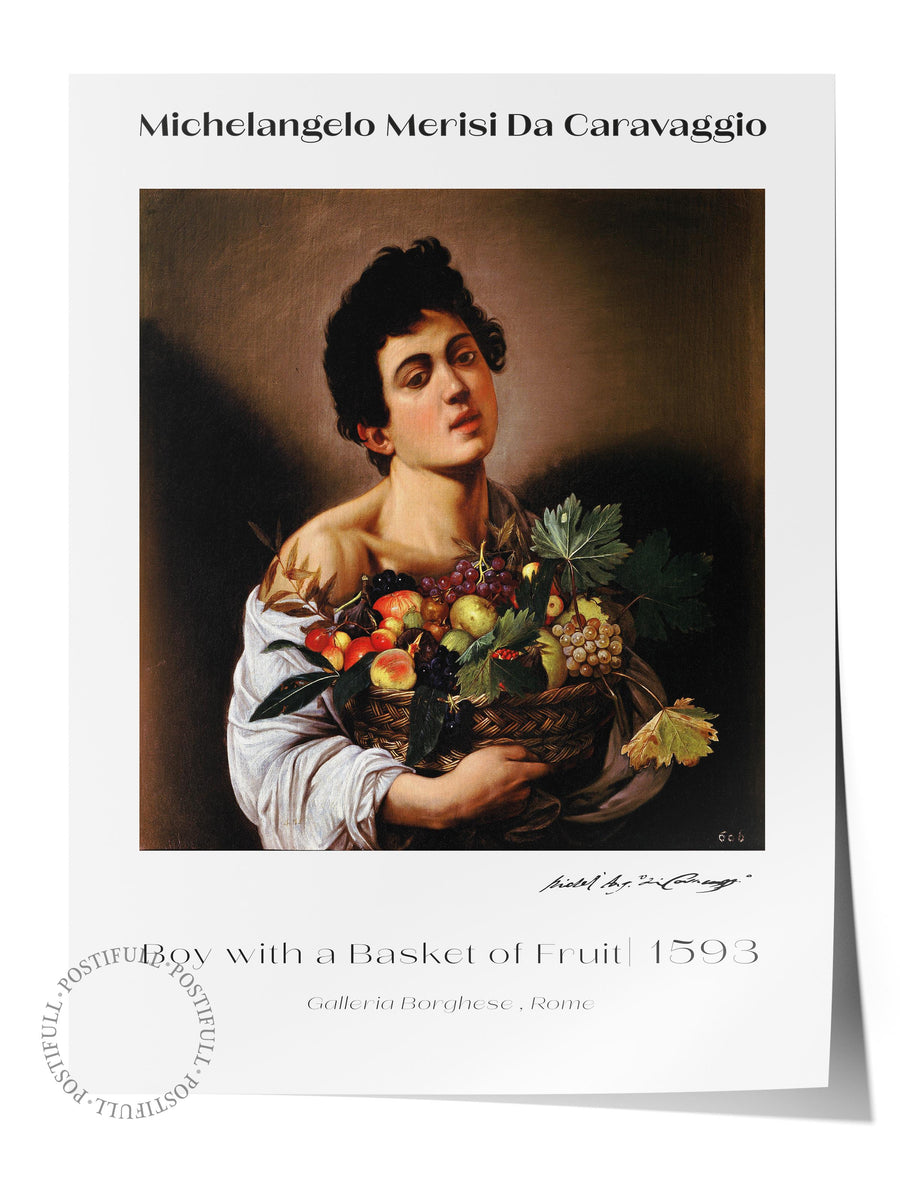 Boy with a Basket of Fruit Modern Sanat Çerçevesiz Poster