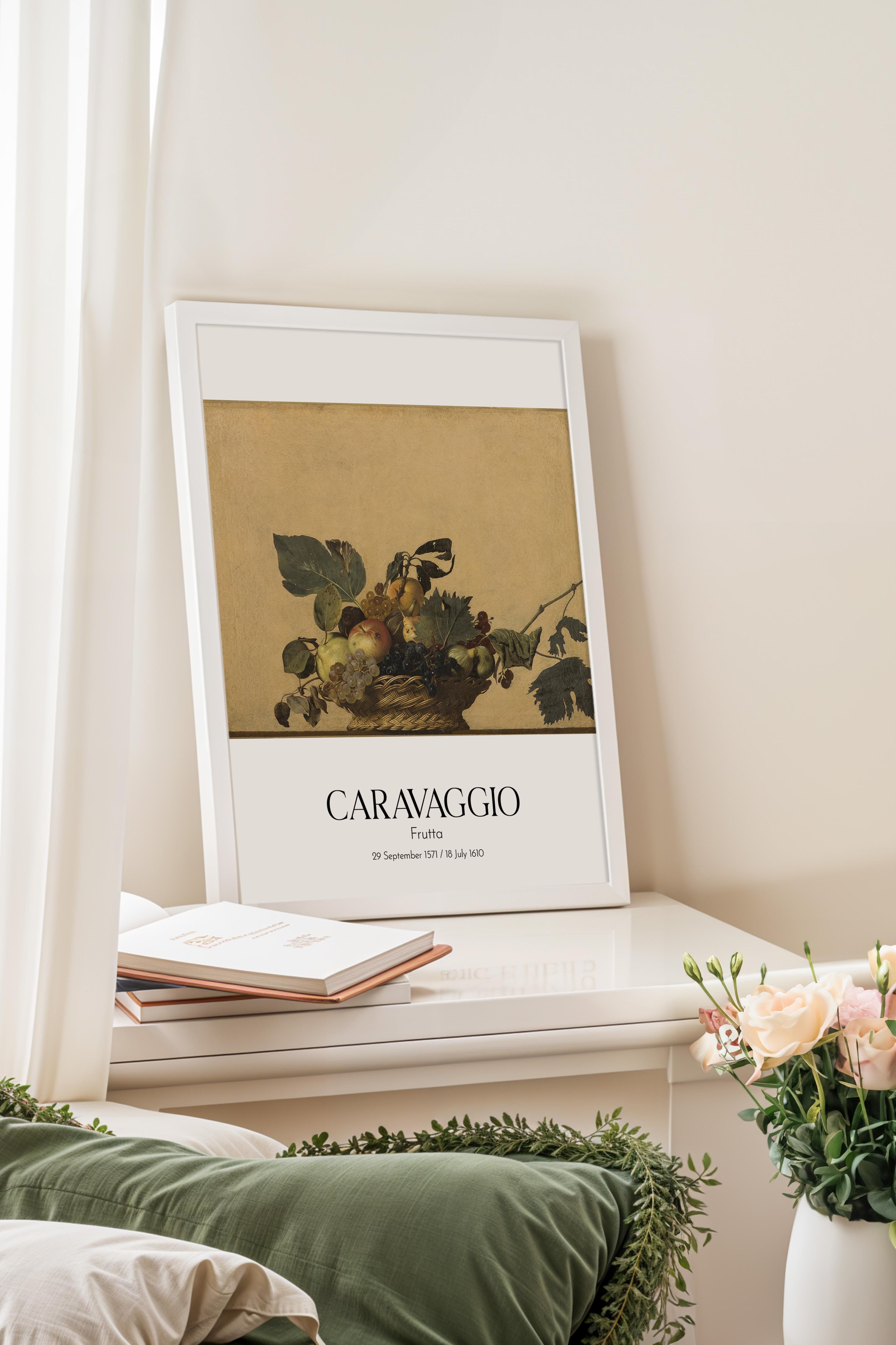 Caravaggio - Frutta, Beyaz Çerçeveli Tablo, Sanat Serisi NO:111634