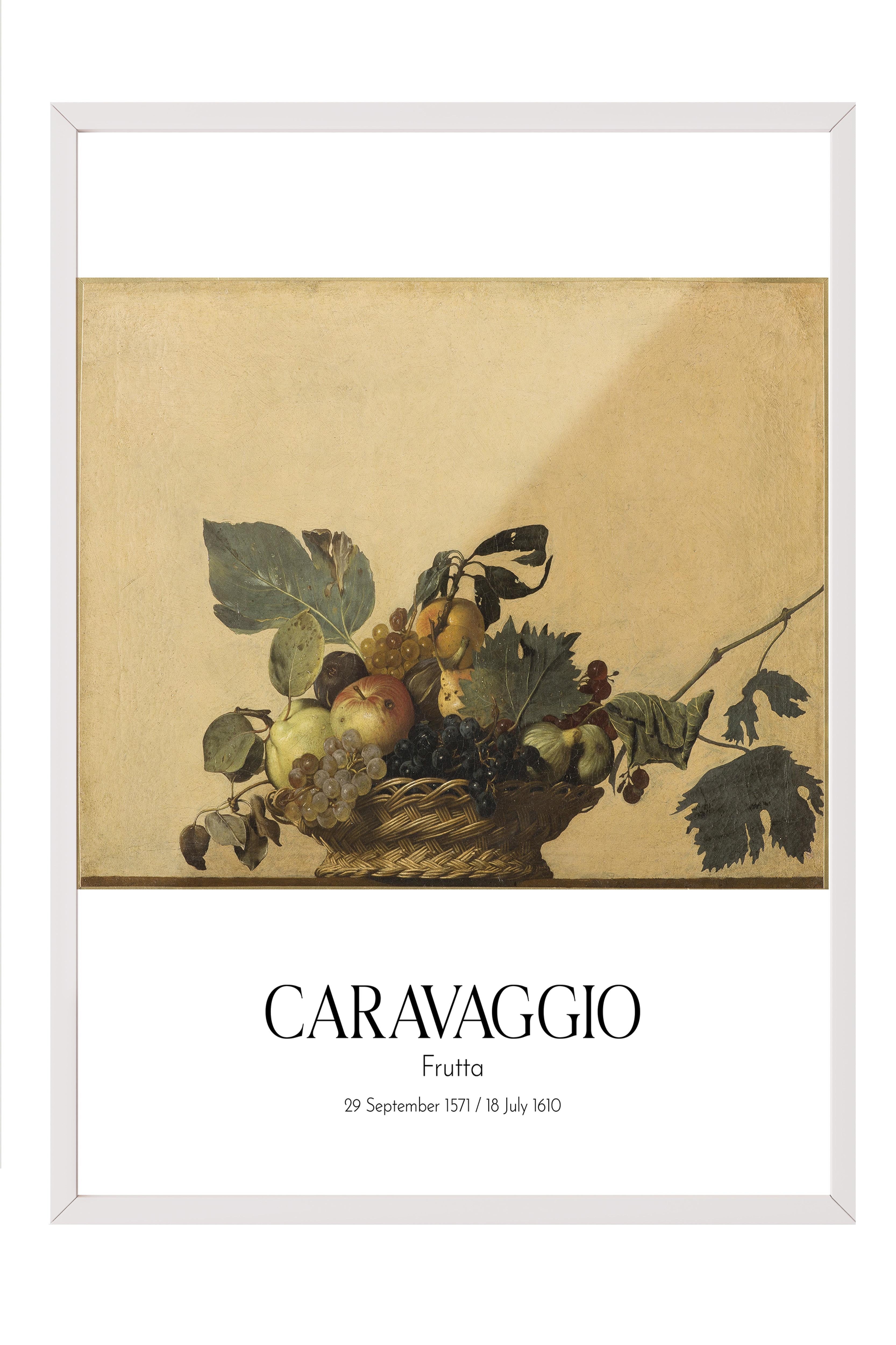 Caravaggio - Frutta, Beyaz Çerçeveli Tablo, Sanat Serisi NO:111634