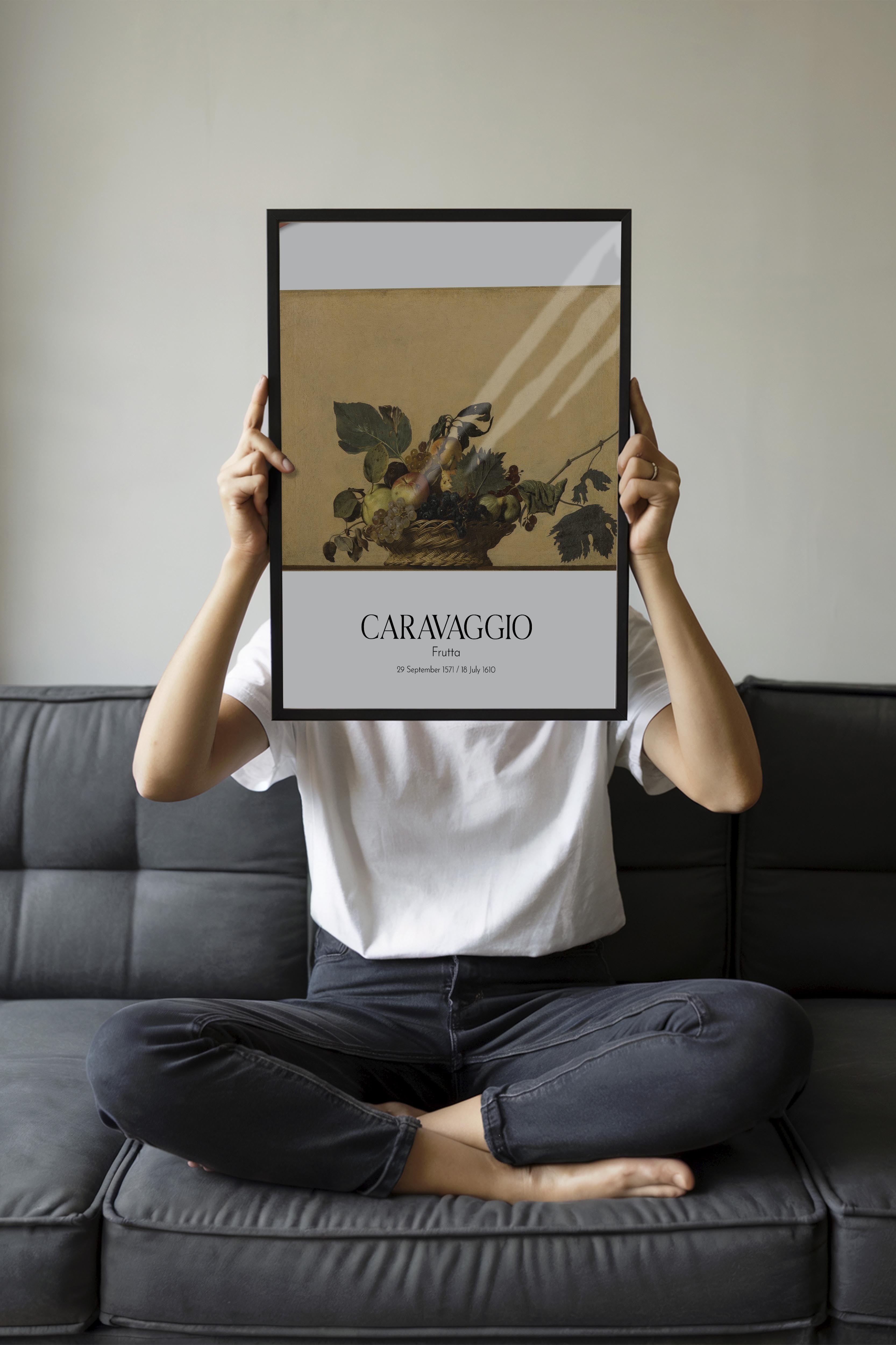 Caravaggio - Frutta, Siyah Çerçeveli Tablo, Sanat Serisi NO:111634